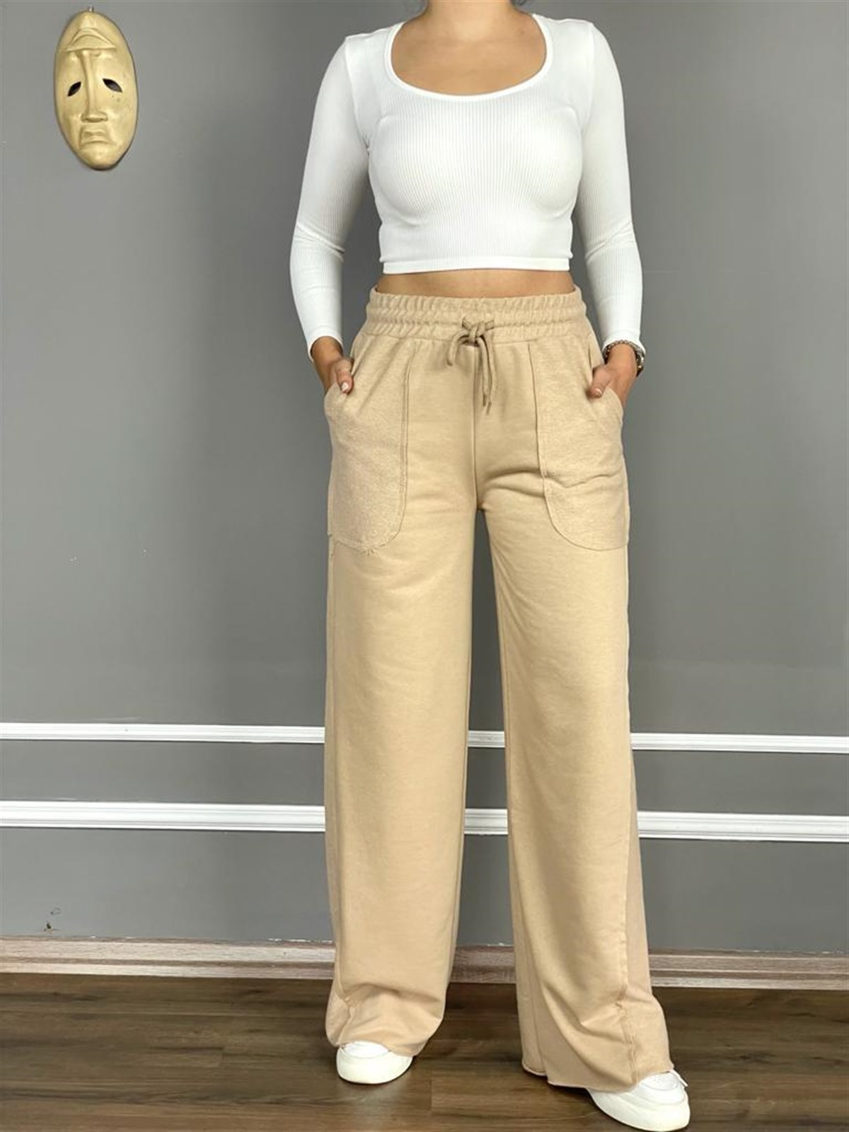 Geniş Paça İkiiplik Sweat Kumaş Pantolon (CAMEL)