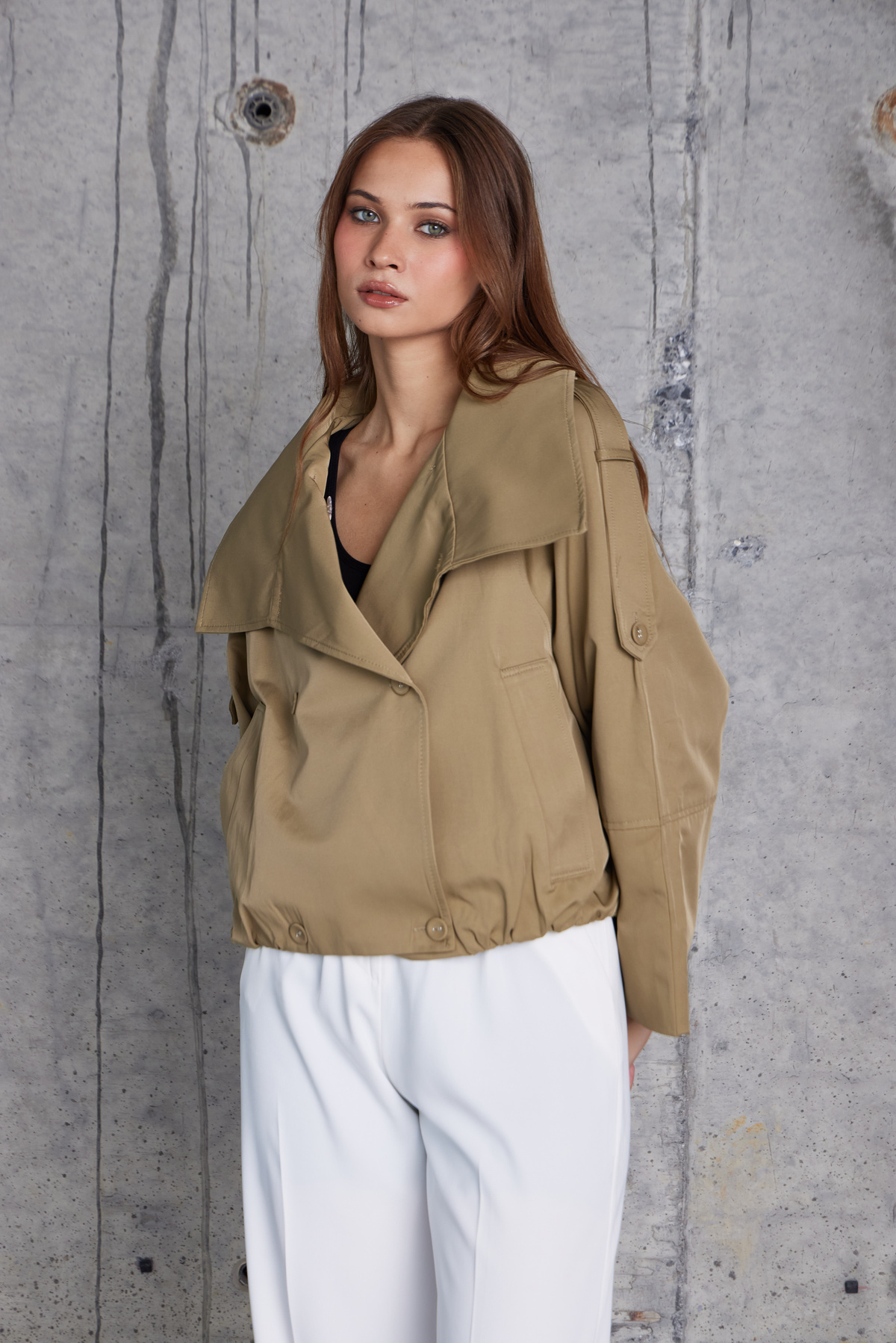 Geniş Yakalı Oversize Ceket (Haki)