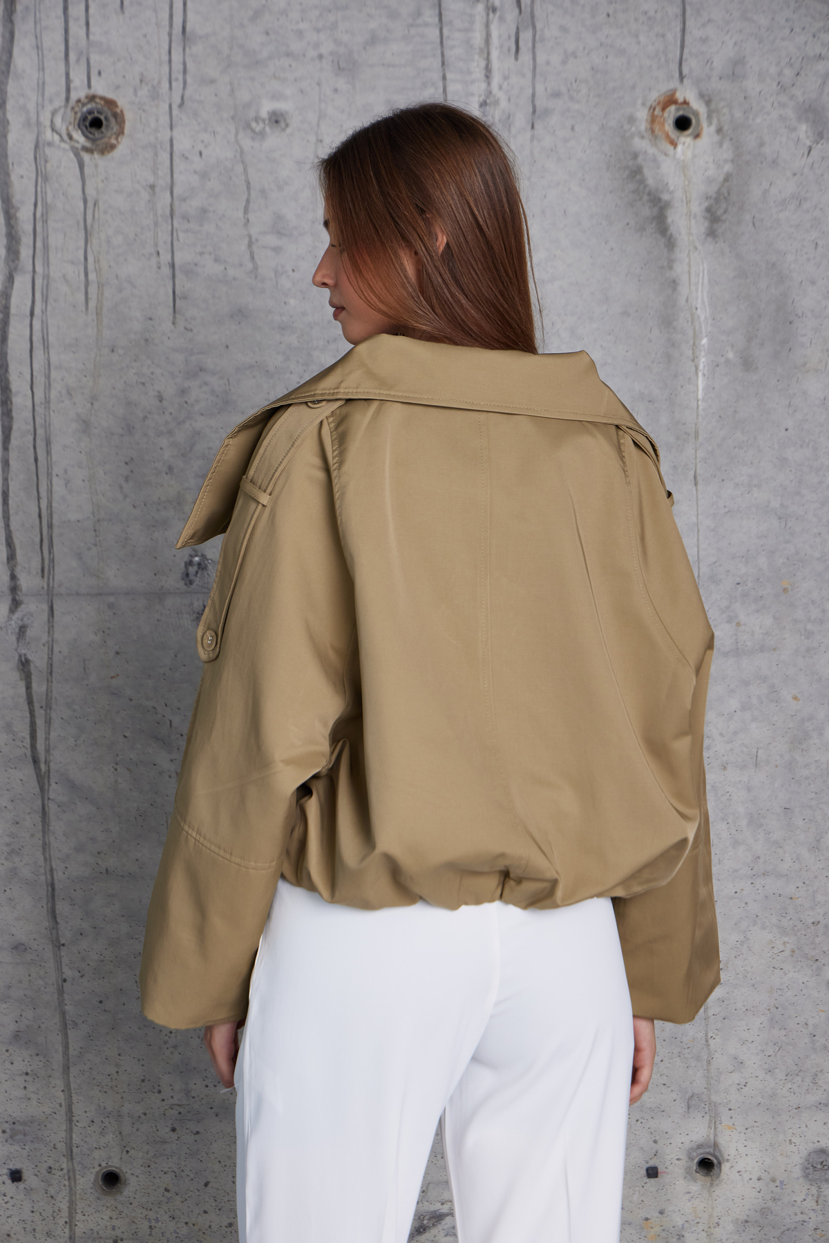 Geniş Yakalı Oversize Ceket (Haki)