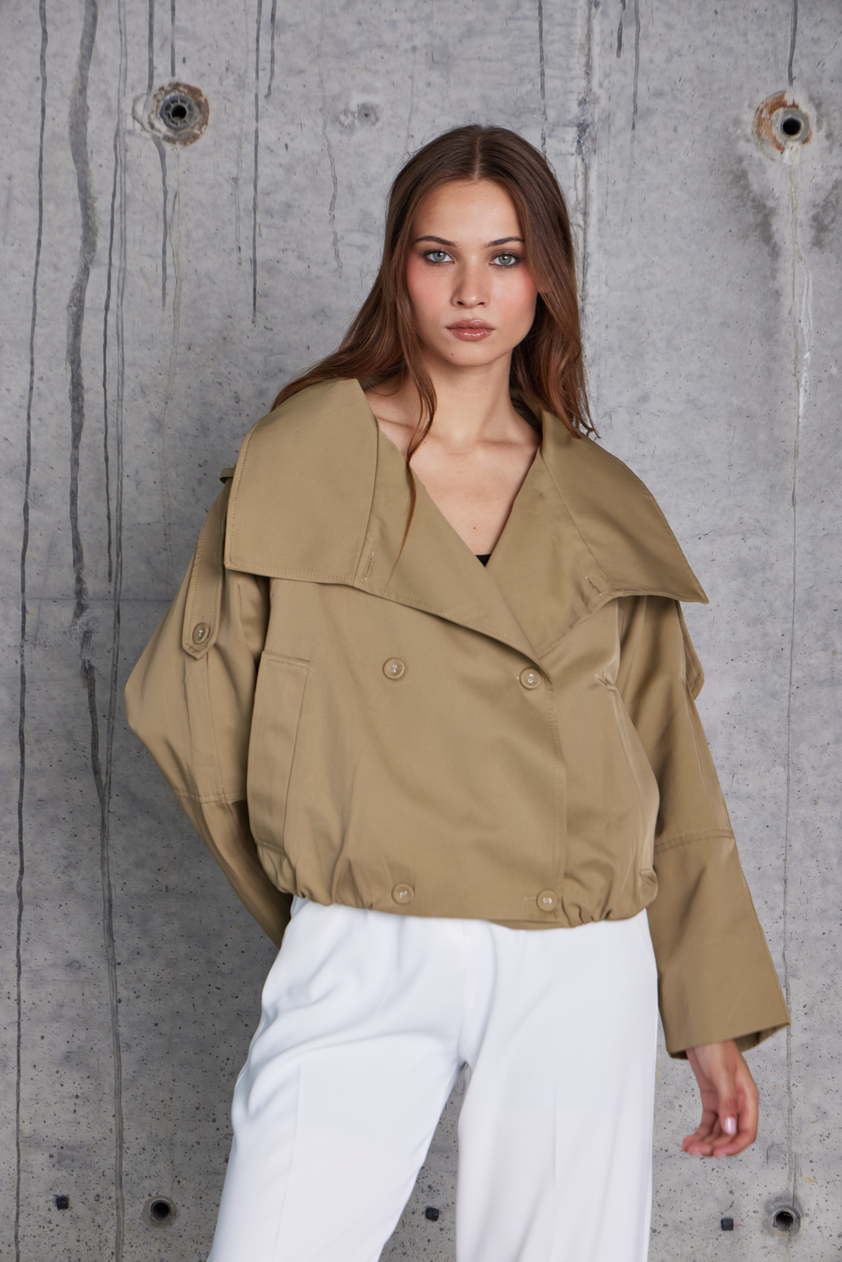 Geniş Yakalı Oversize Ceket (Haki)