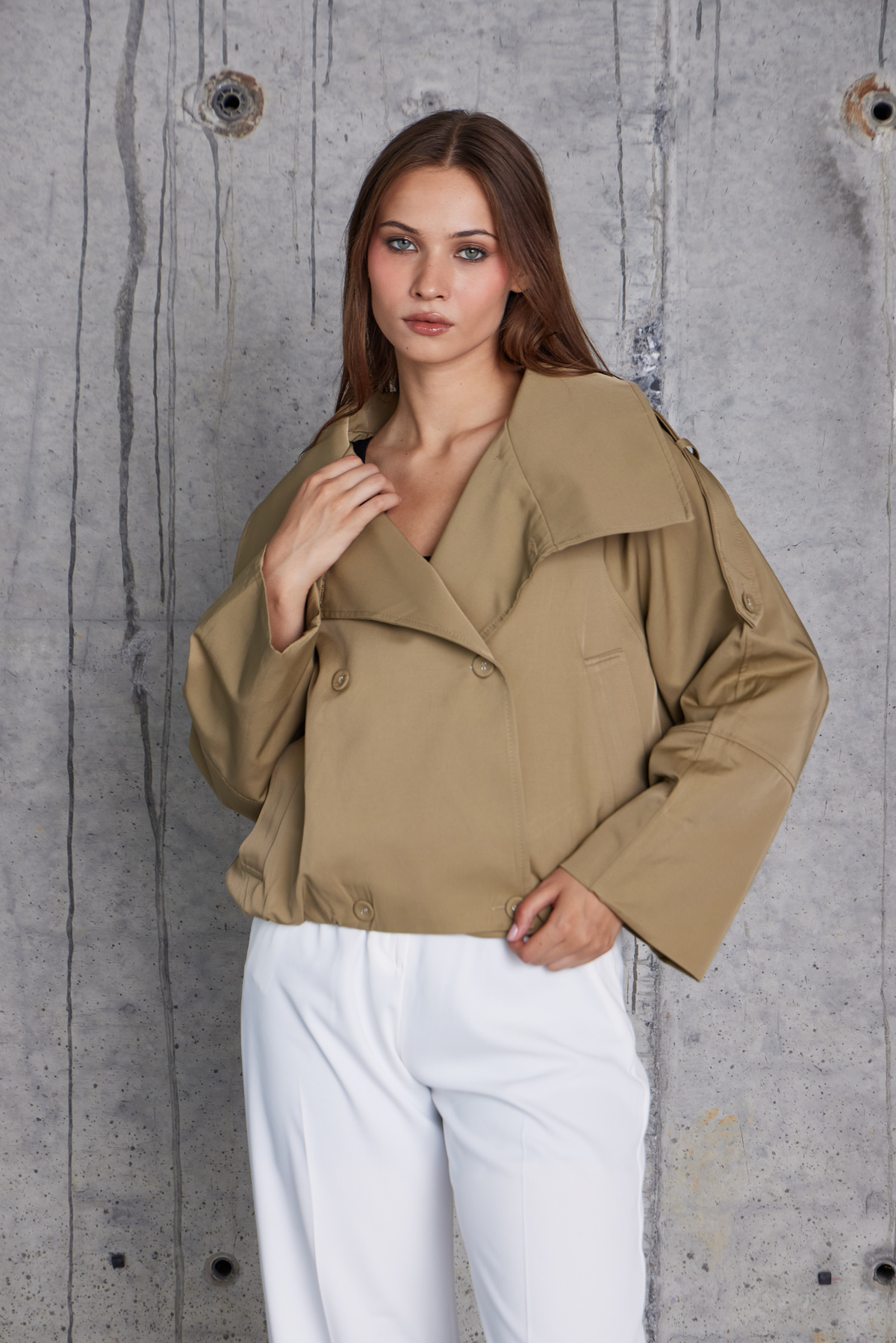 Geniş Yakalı Oversize Ceket (Haki)