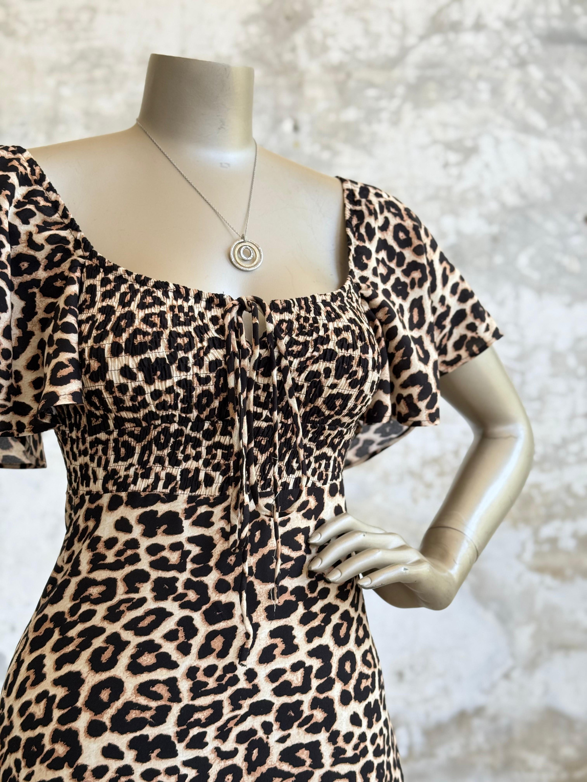 Gipeli Leopar Desen Kadın Elbise (Siyah)