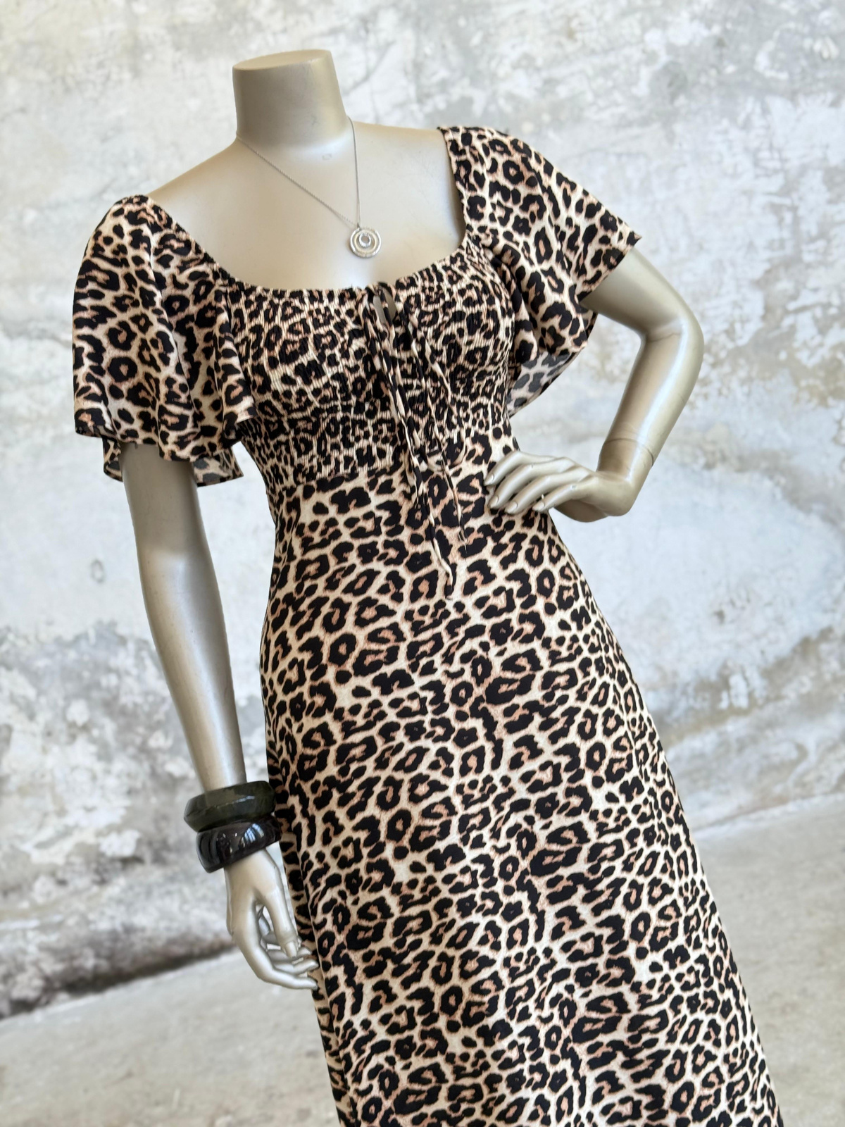 Gipeli Leopar Desen Kadın Elbise (Siyah)