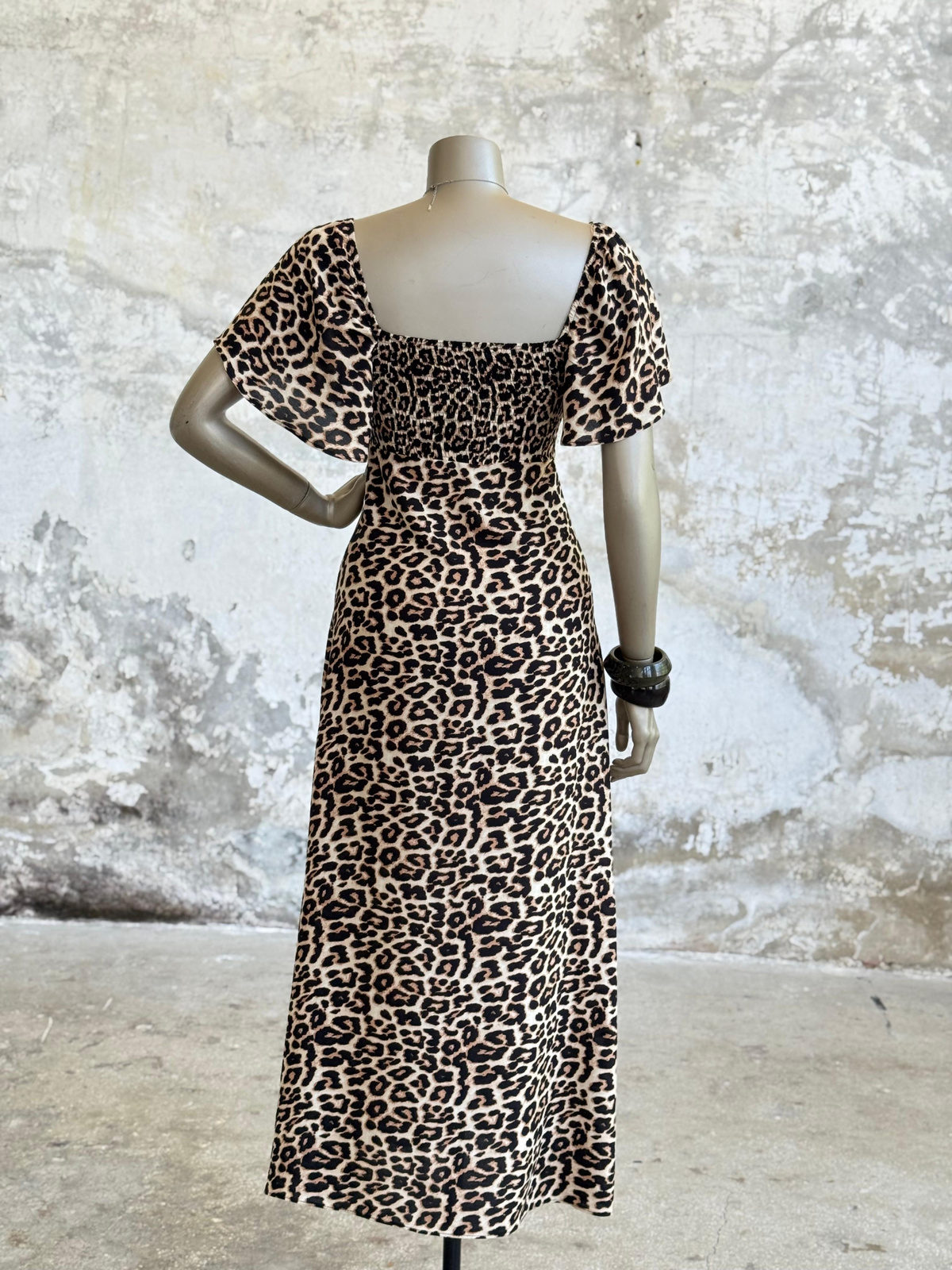 Gipeli Leopar Desen Kadın Elbise (Siyah)
