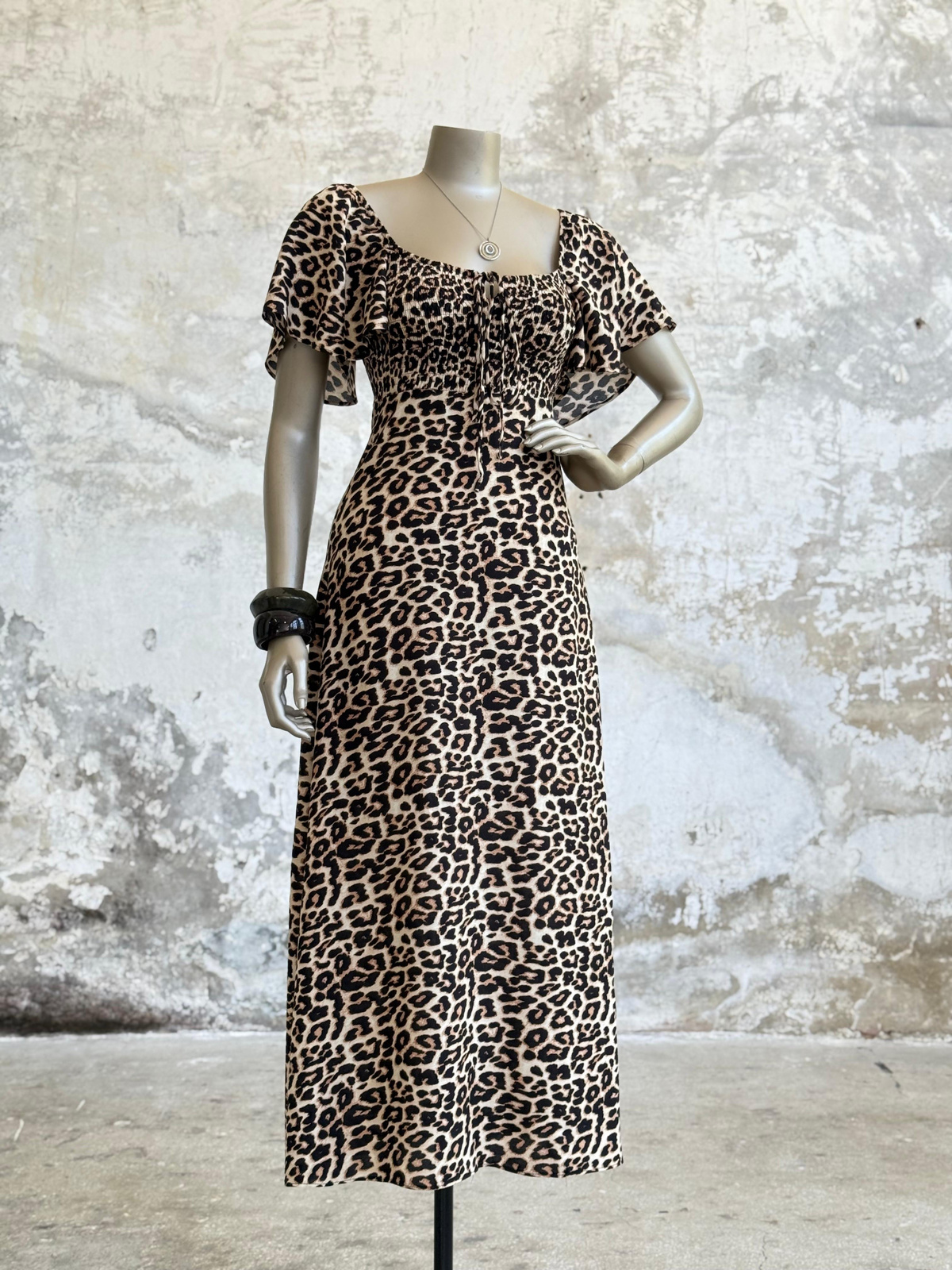 Gipeli Leopar Desen Kadın Elbise (Siyah)