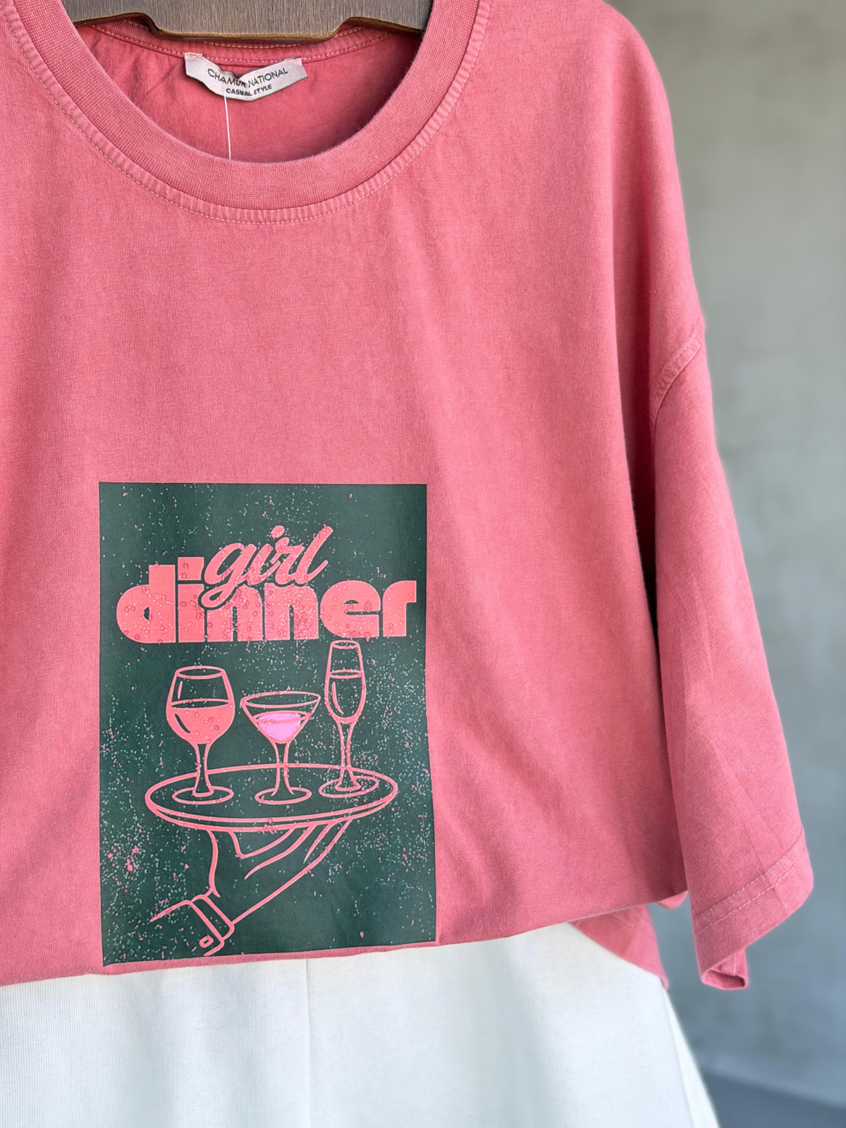 Girl Dinner Yazı Baskılı Oversize Tişört (Kiremit)