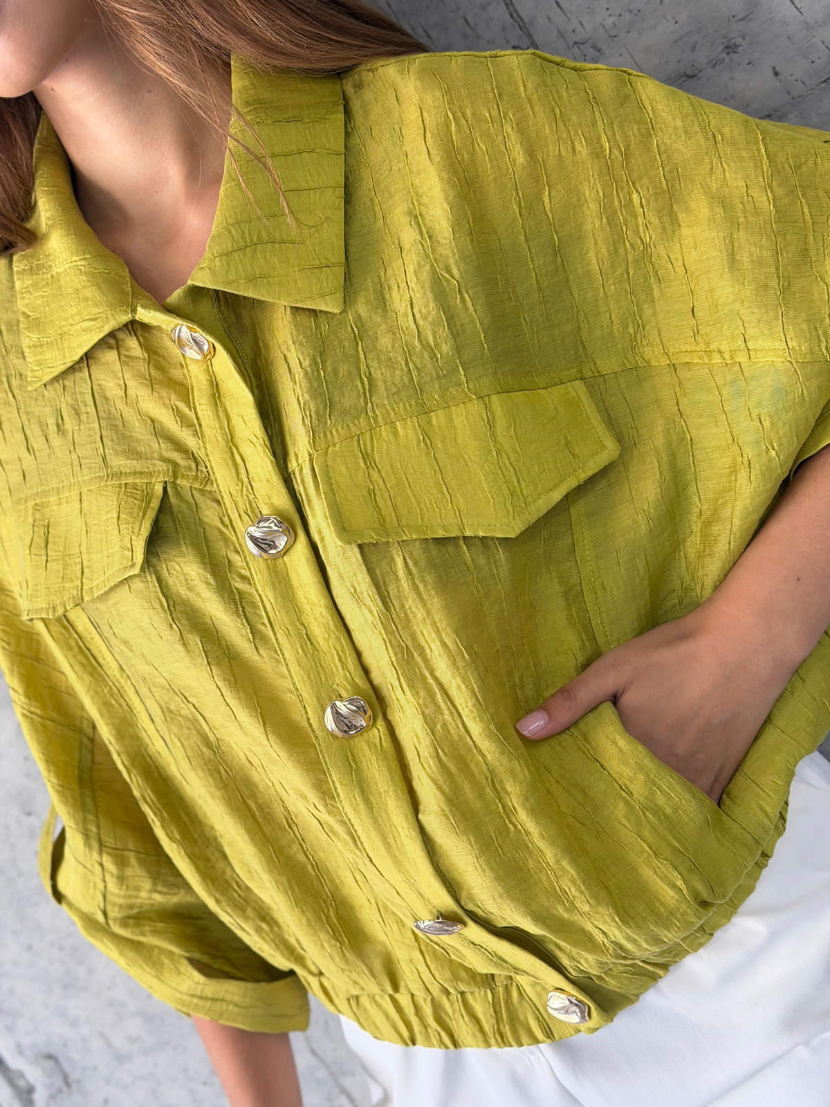 Gold Düğme Detaylı Premium Bomber Gömlek Ceket(Yağ yeşili)