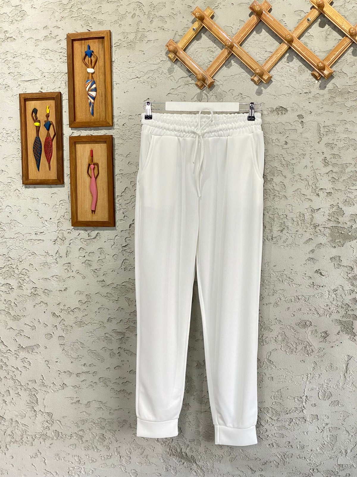 Hafif Simli Yüksek Bel Eşofman Pantolon (Beyaz)