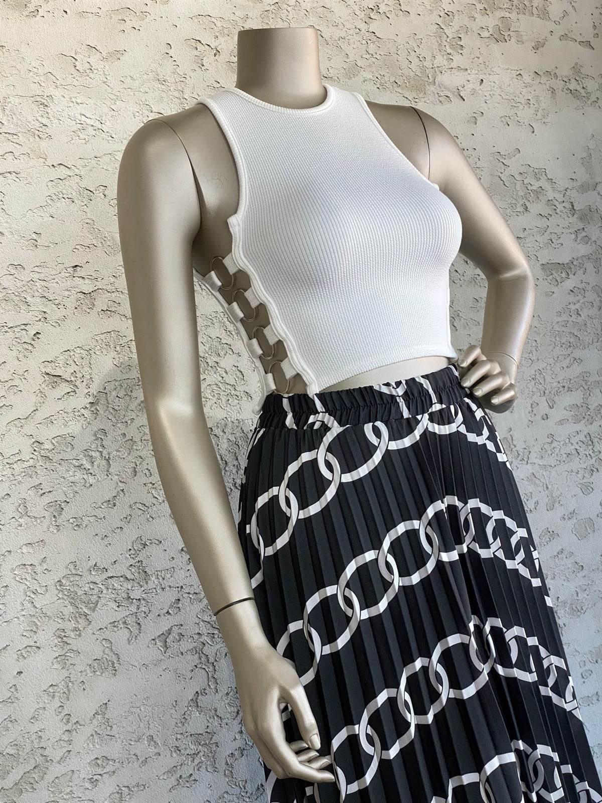 Halka Detaylı Crop Top (Ekru)