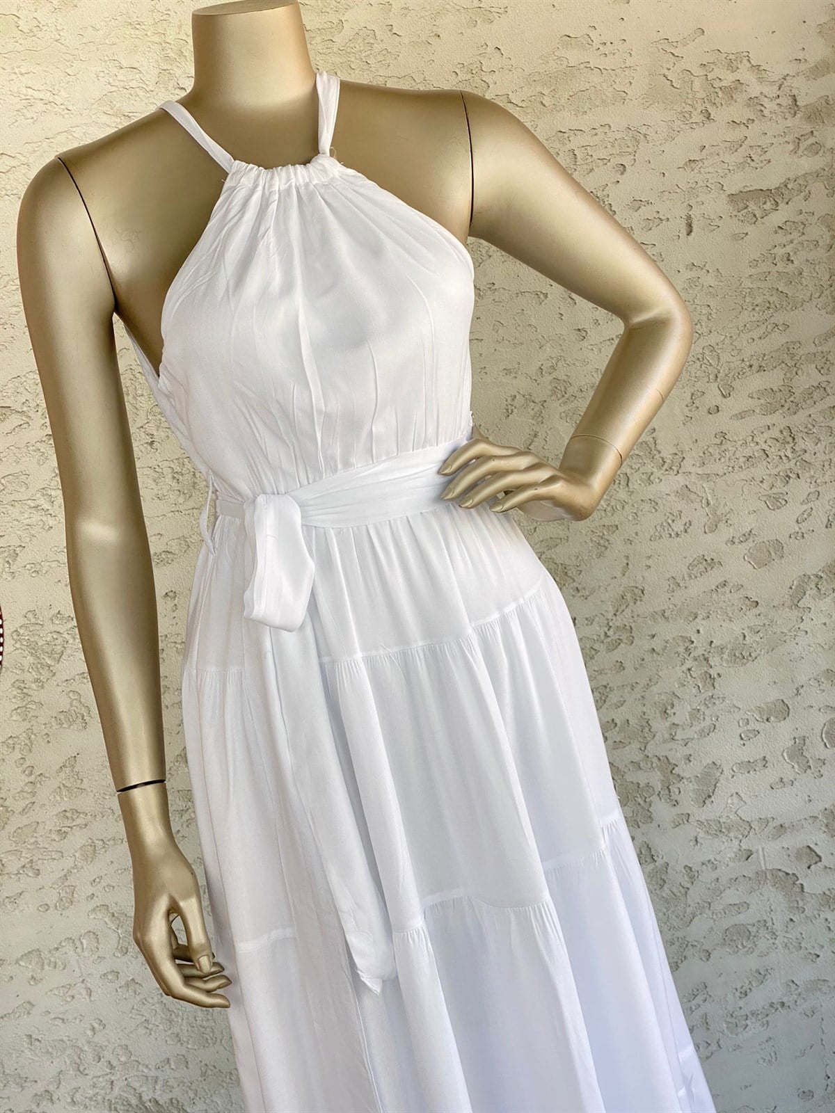 Halter Yaka Elbise (Beyaz)
