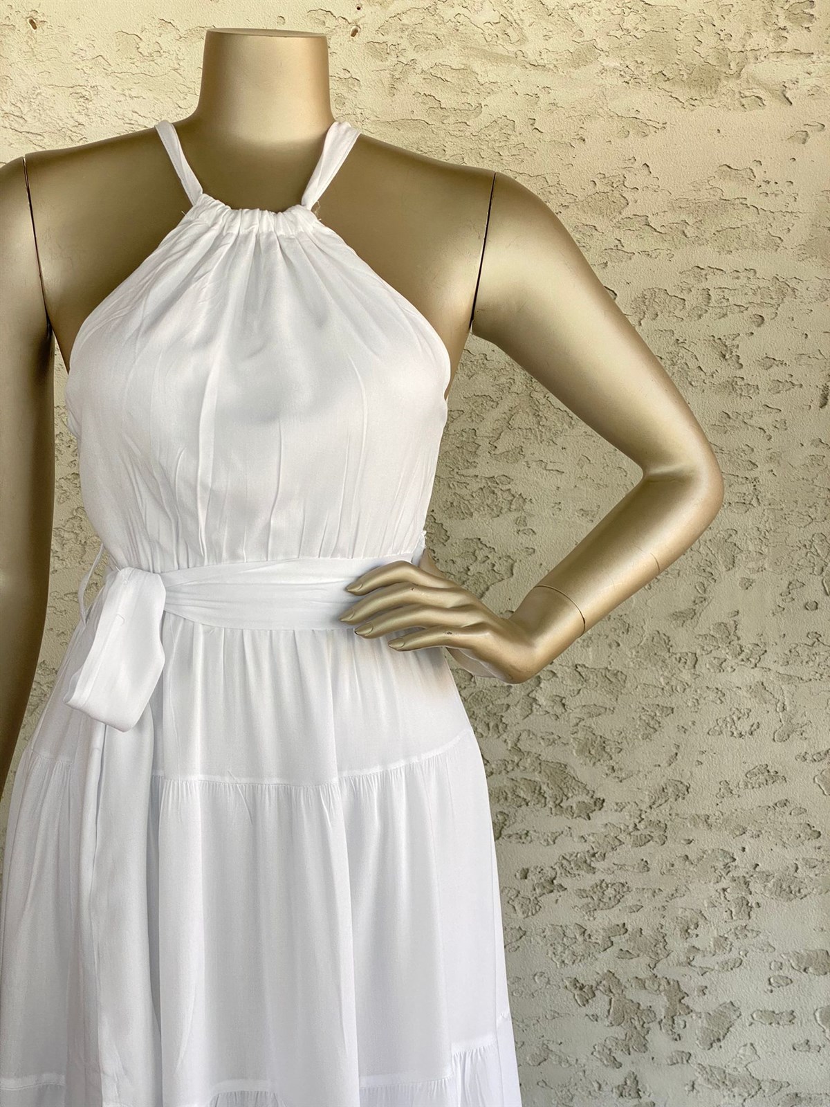Halter Yaka Elbise (Beyaz)
