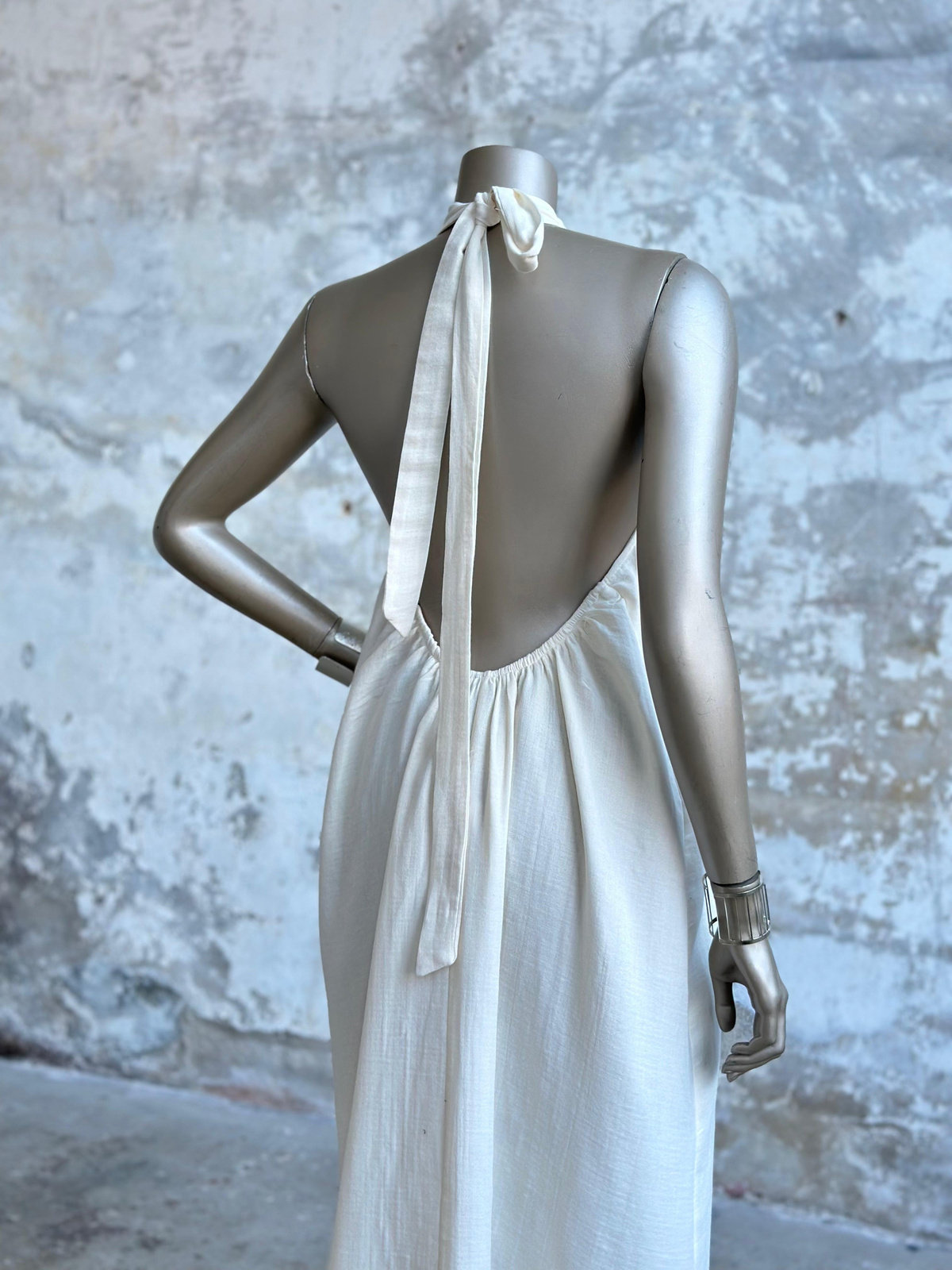 Halter Yaka Müslin Kumaş Elbise (Ekru)