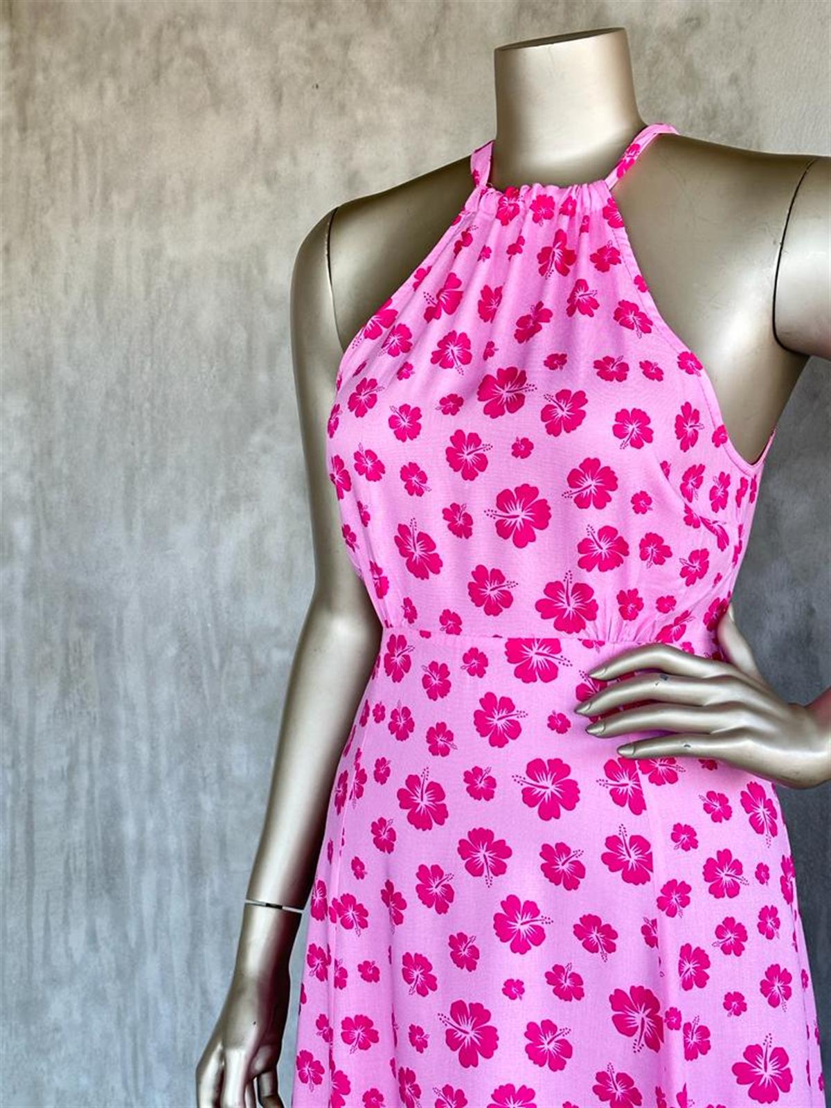 Halter Yaka Önden Çift Yırtmaçlı Elbise (Pembe)
