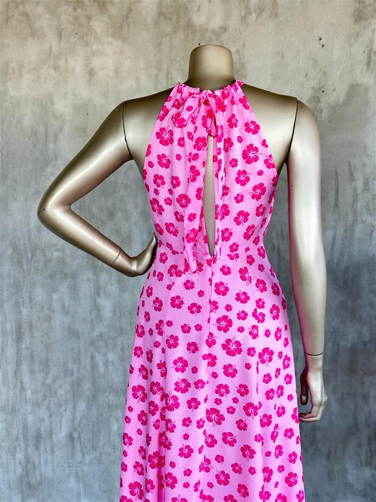 Halter Yaka Önden Çift Yırtmaçlı Elbise (Pembe)
