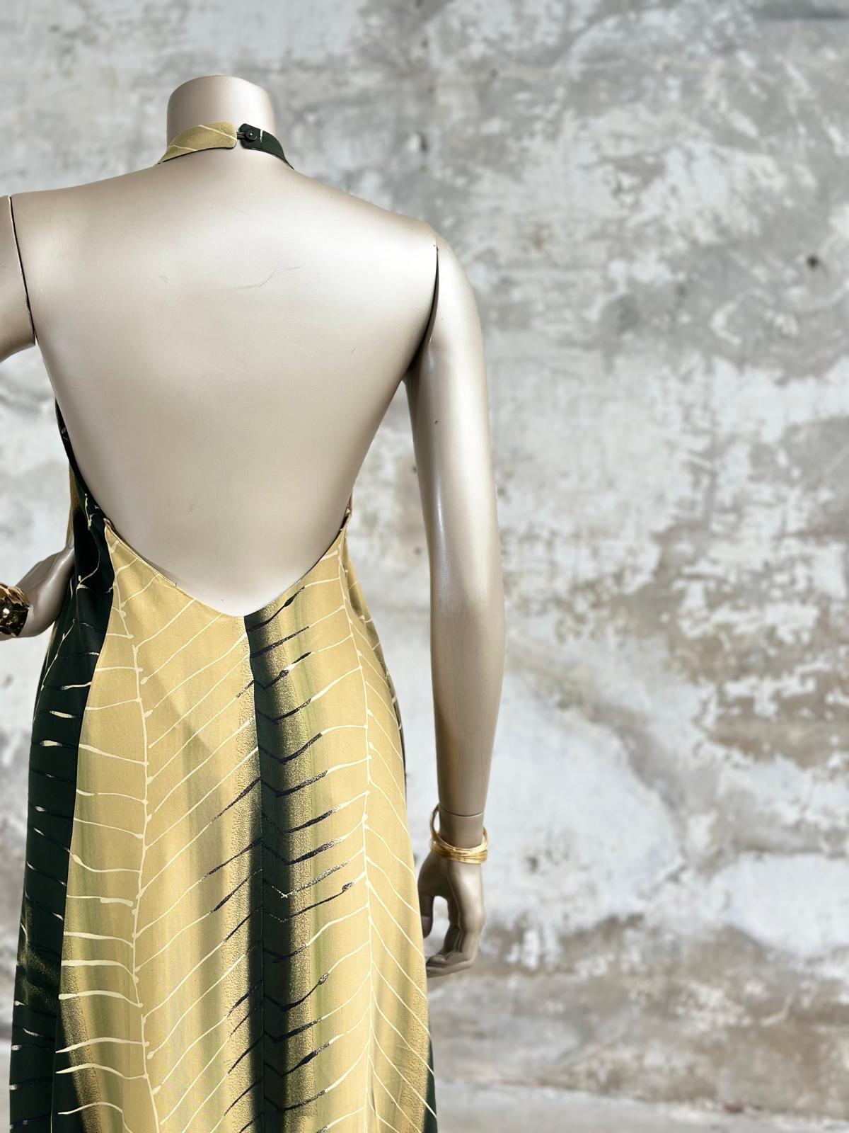 Halter Yakalı Sarmaşık Desenli Elbise (Yeşil)
