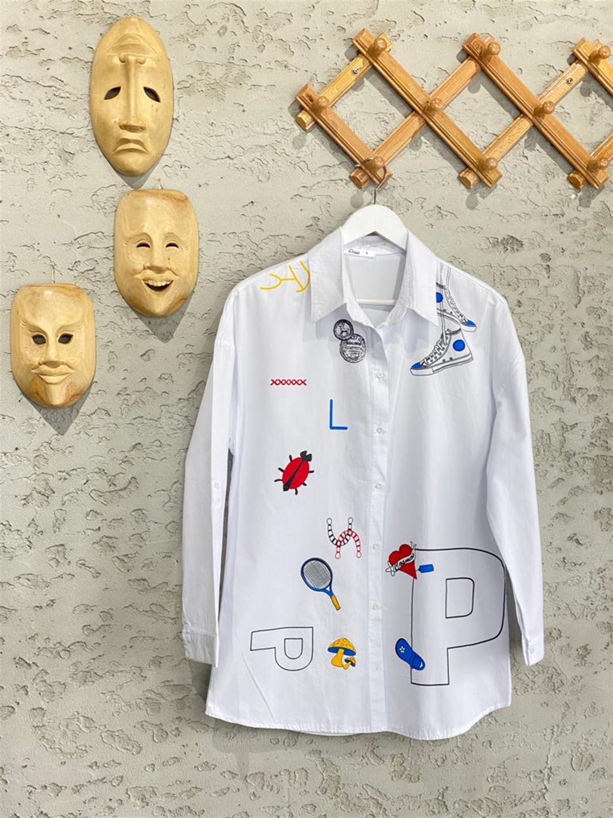Harf Detay Poplin Gömlek