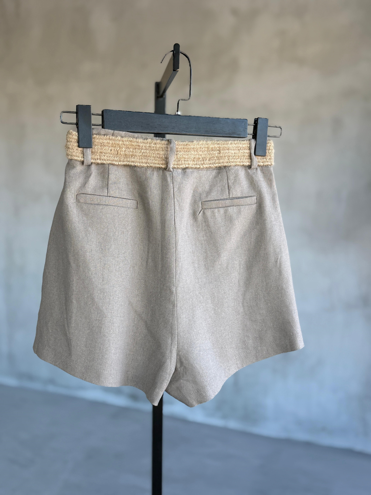 Hasır Kemerli Premium Keten Şort Takım (Olive)