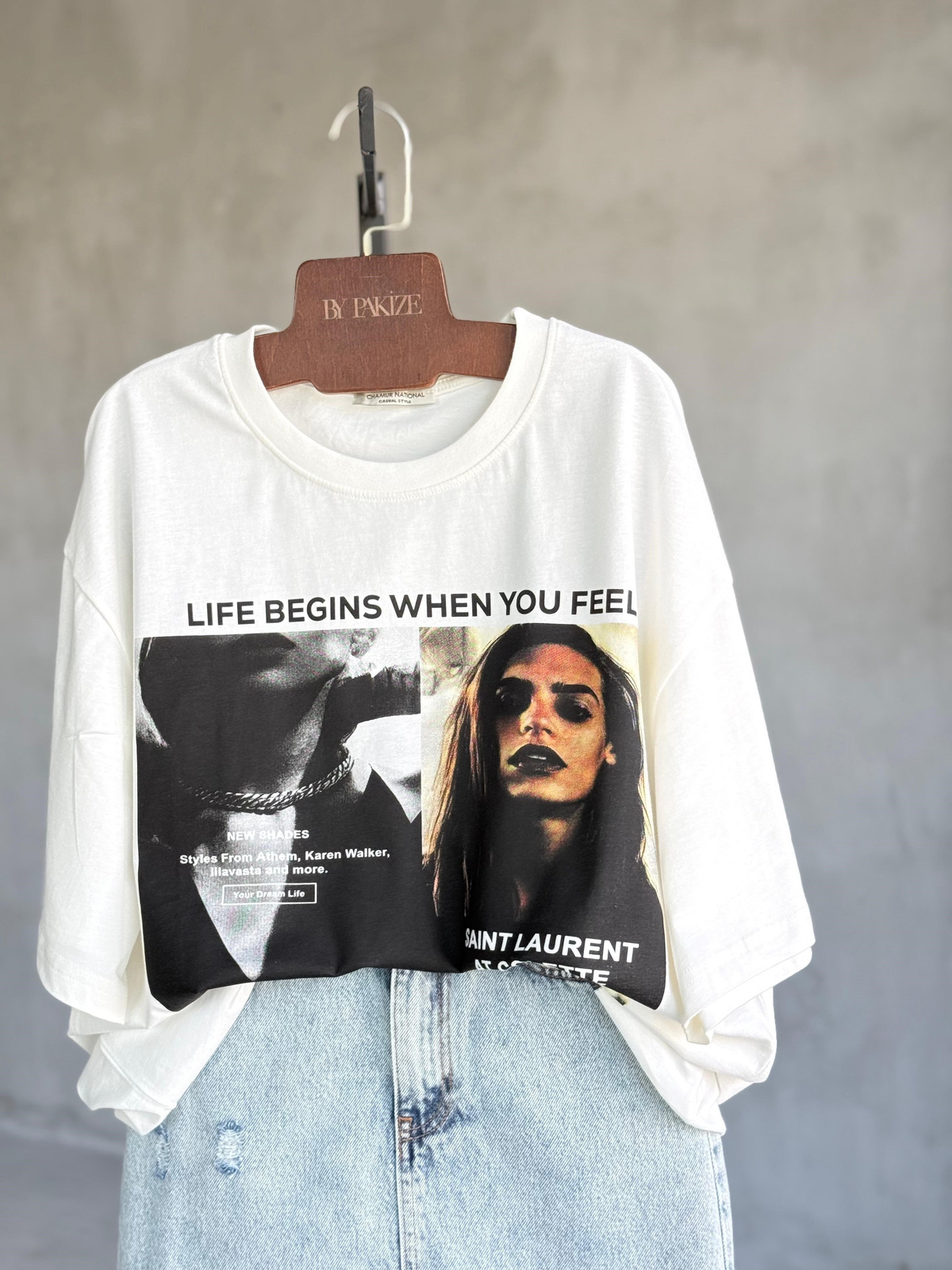 I Don't Care Baskılı Oversize Tişört (Beyaz)