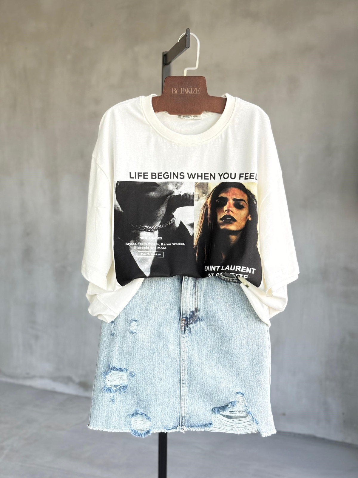 I Don't Care Baskılı Oversize Tişört (Beyaz)