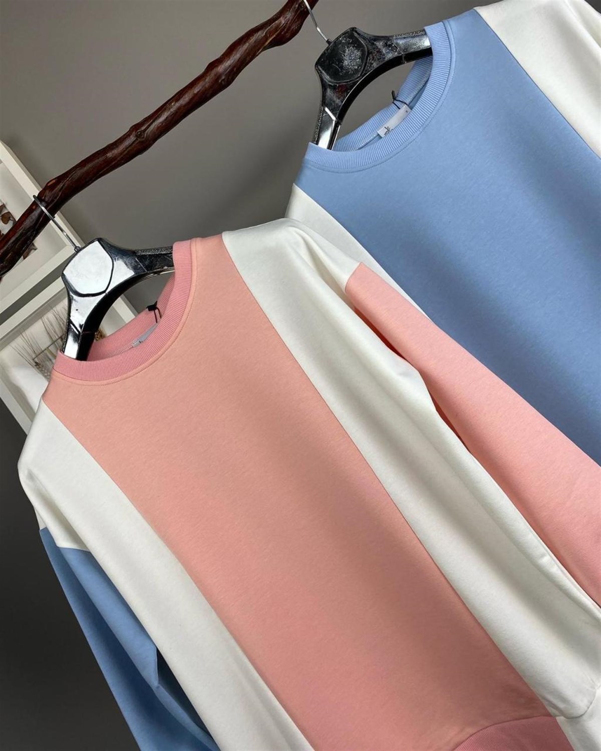 iki iplik kumaş sweatshirt (mavi)