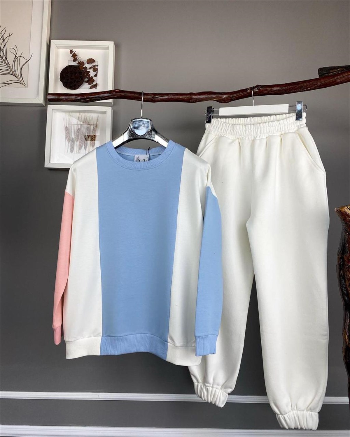 iki iplik kumaş sweatshirt (mavi)