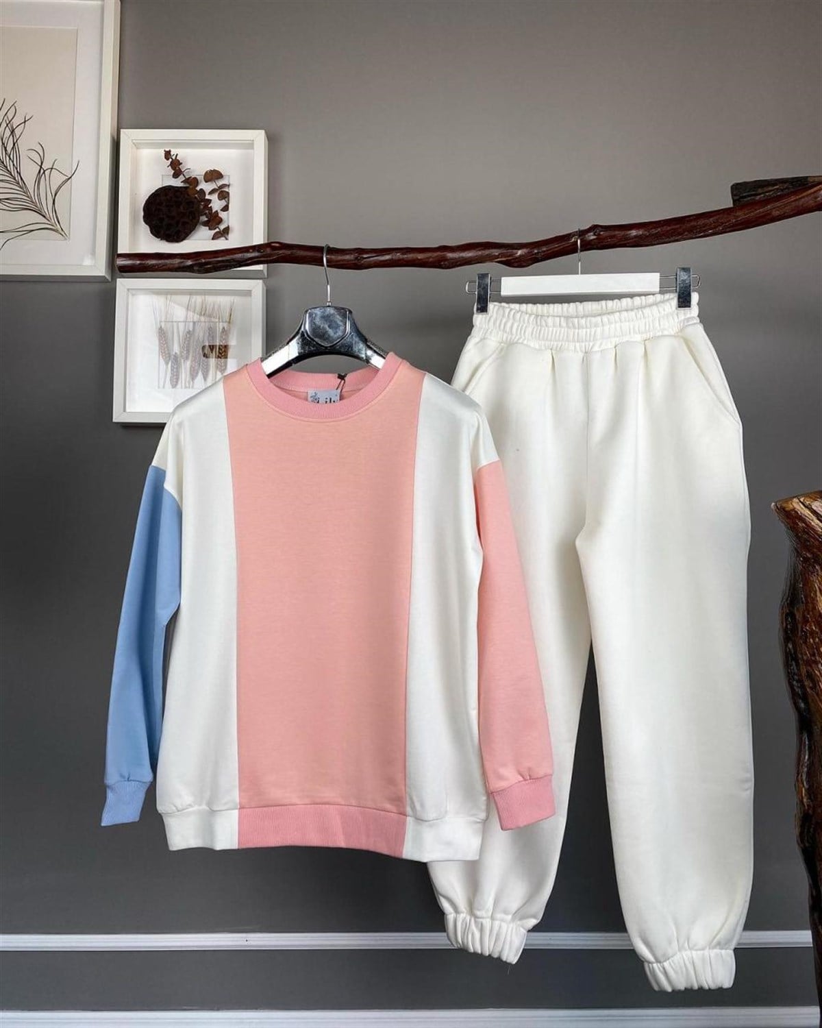 iki iplik kumaş sweatshirt (pudra)