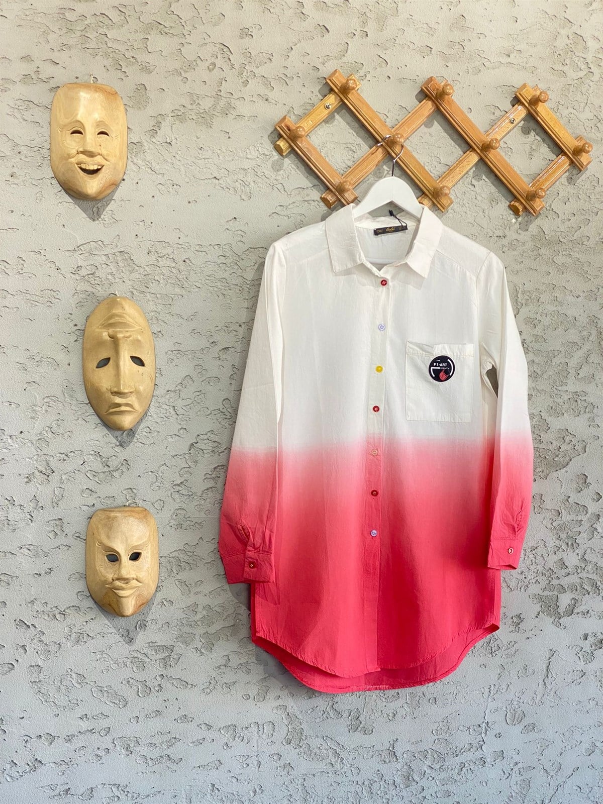 İki Renkli Tasarım Poplin Gömlek (Pembe)