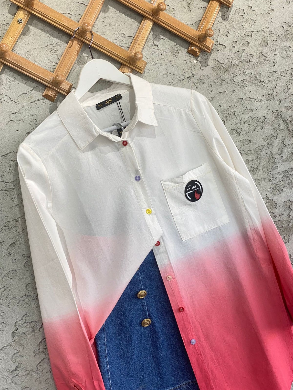 İki Renkli Tasarım Poplin Gömlek (Pembe)
