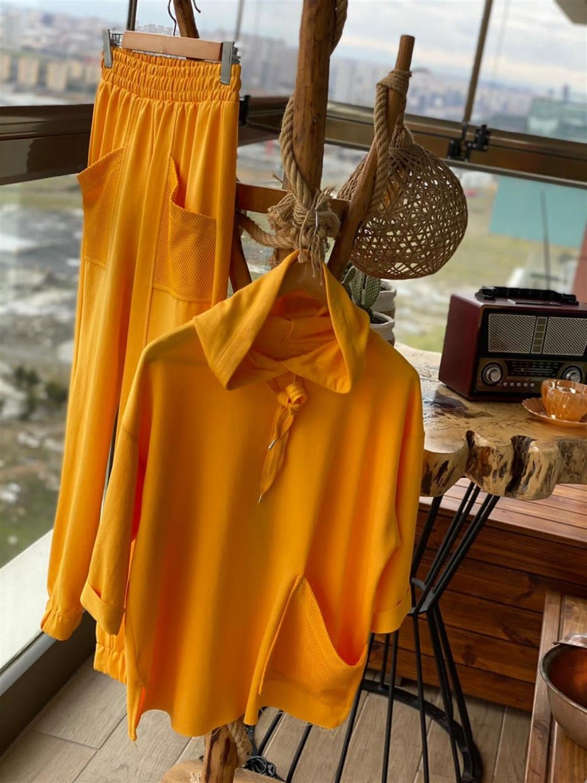 İkiiplik Kumaş File Detaylı Takım (SARI)