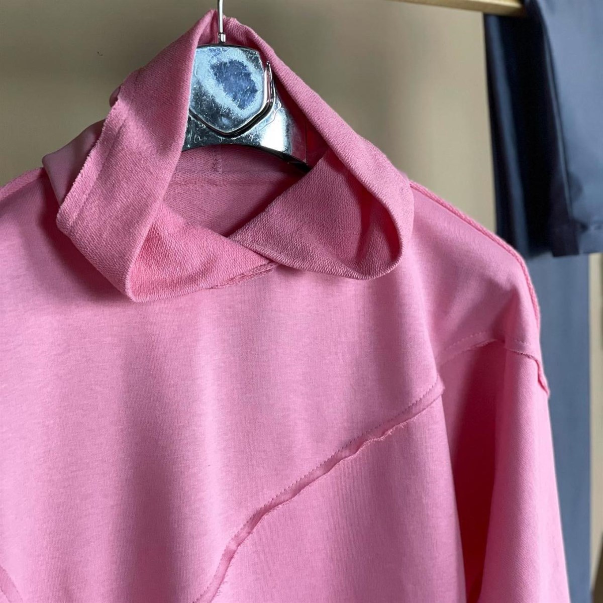 İkiiplik Kumaş Kapşonlu Sweatshirt (pembe)