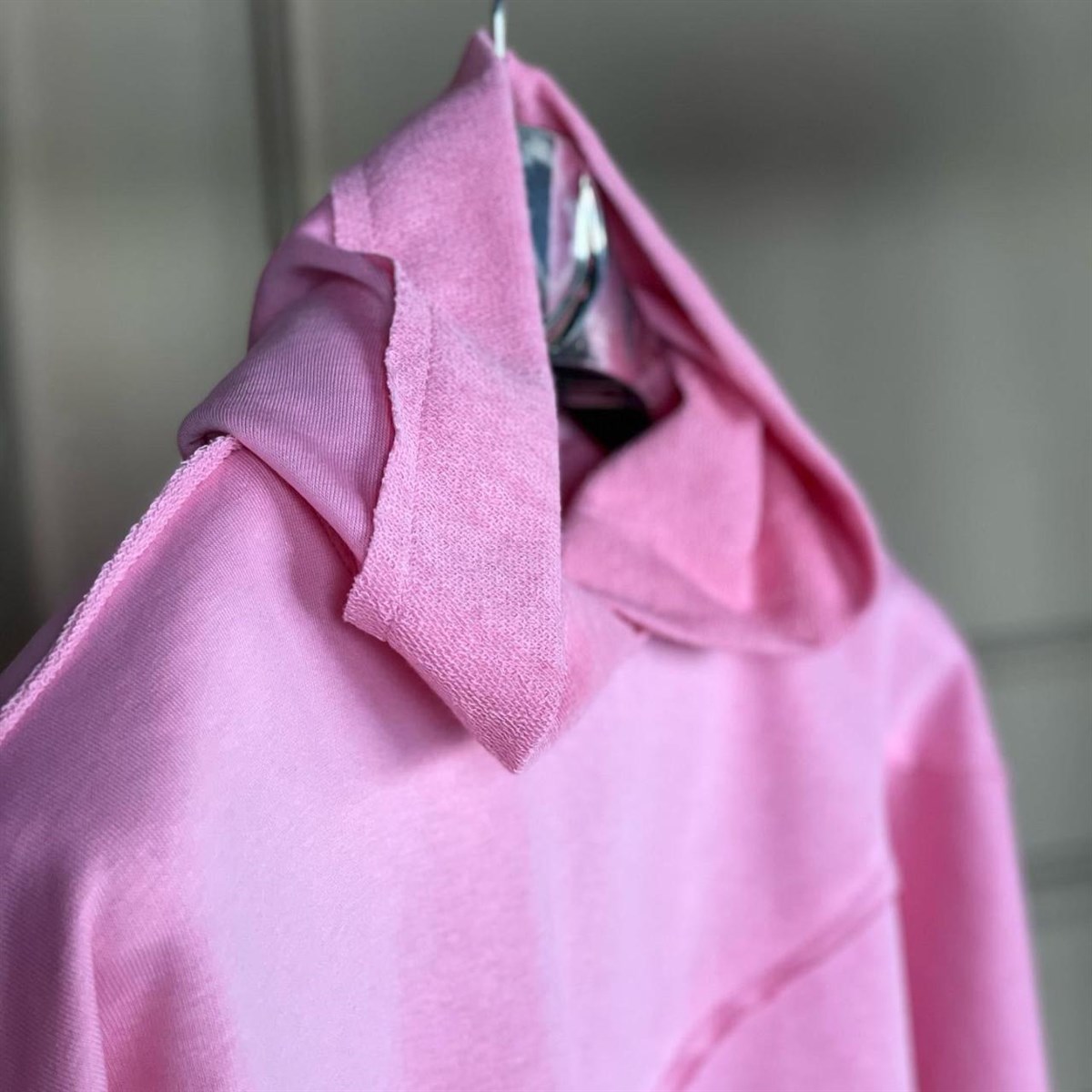 İkiiplik Kumaş Kapşonlu Sweatshirt (pembe)