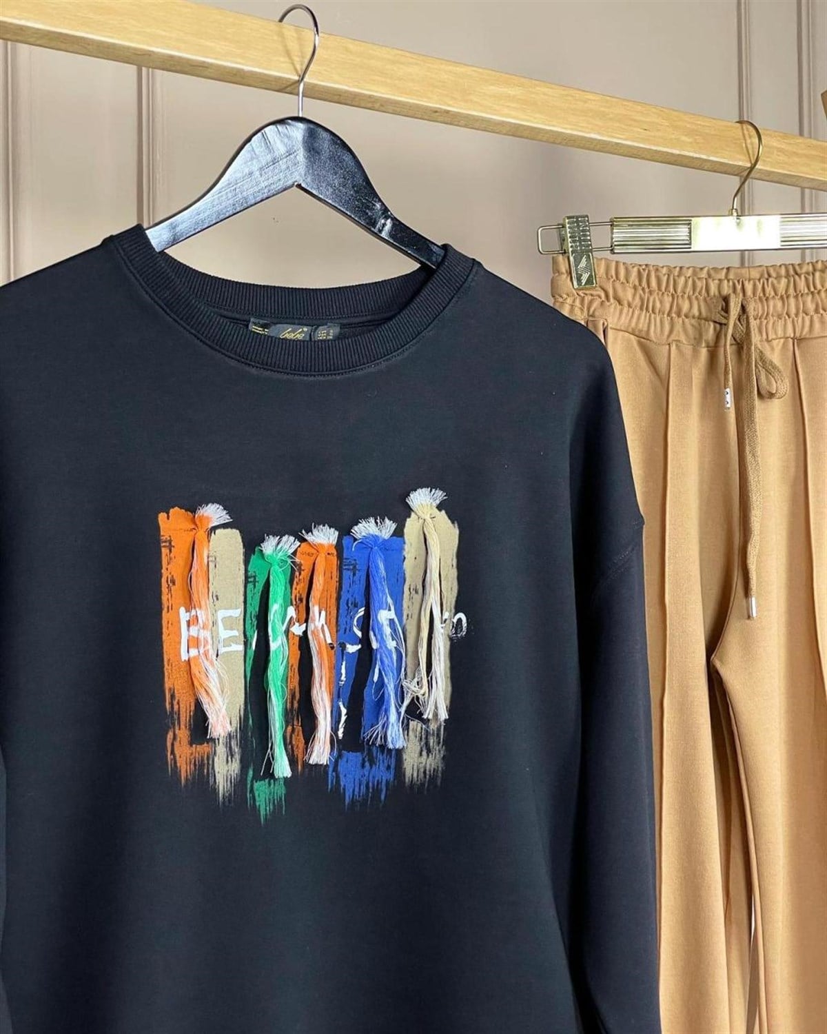 İkiiplik Sweat Kumaş Önden Dikiş Detaylı Pantolon (CAMEL)