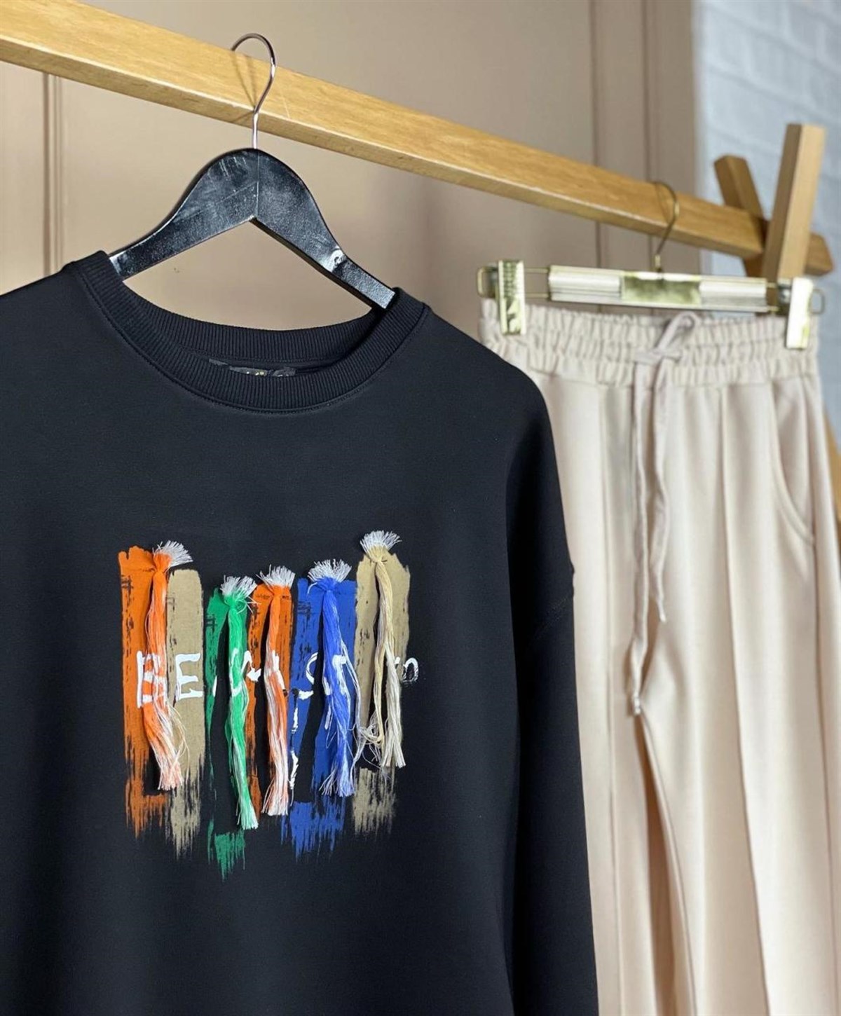 İkiiplik Sweat Kumaş Önden Dikiş Detaylı Pantolon  (EKRU)