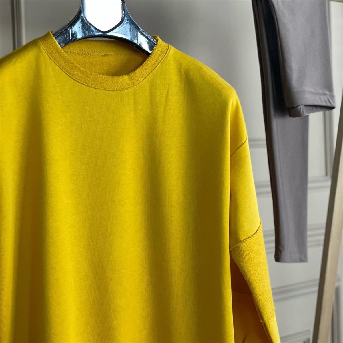 İkiiplik Sweat Kumaş Tunik Sweatshirt (SARI)