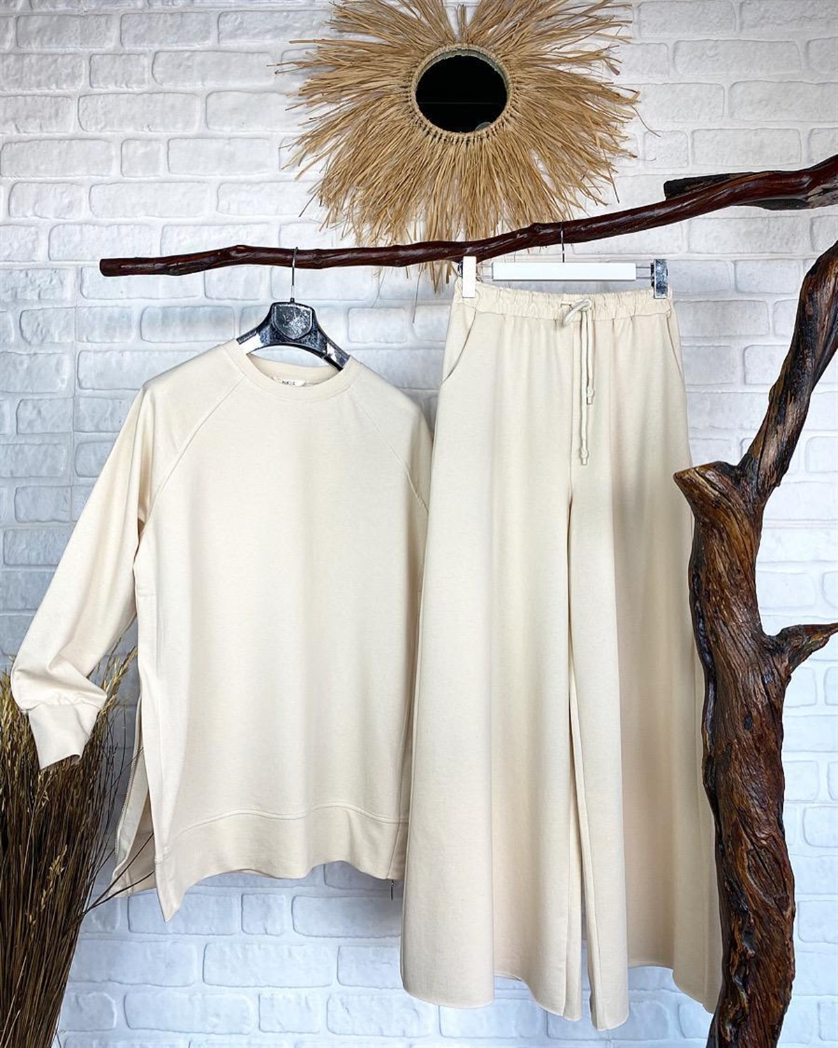 İkiiplik Sweat Kumaşında Pantolon (EKRU)