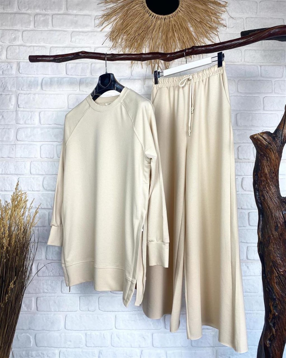 İkiiplik Sweat Kumaşında Pantolon (EKRU)