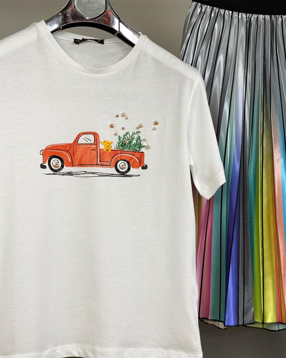 İnci Detaylı Minibüs Baskılı Basic Tshirt