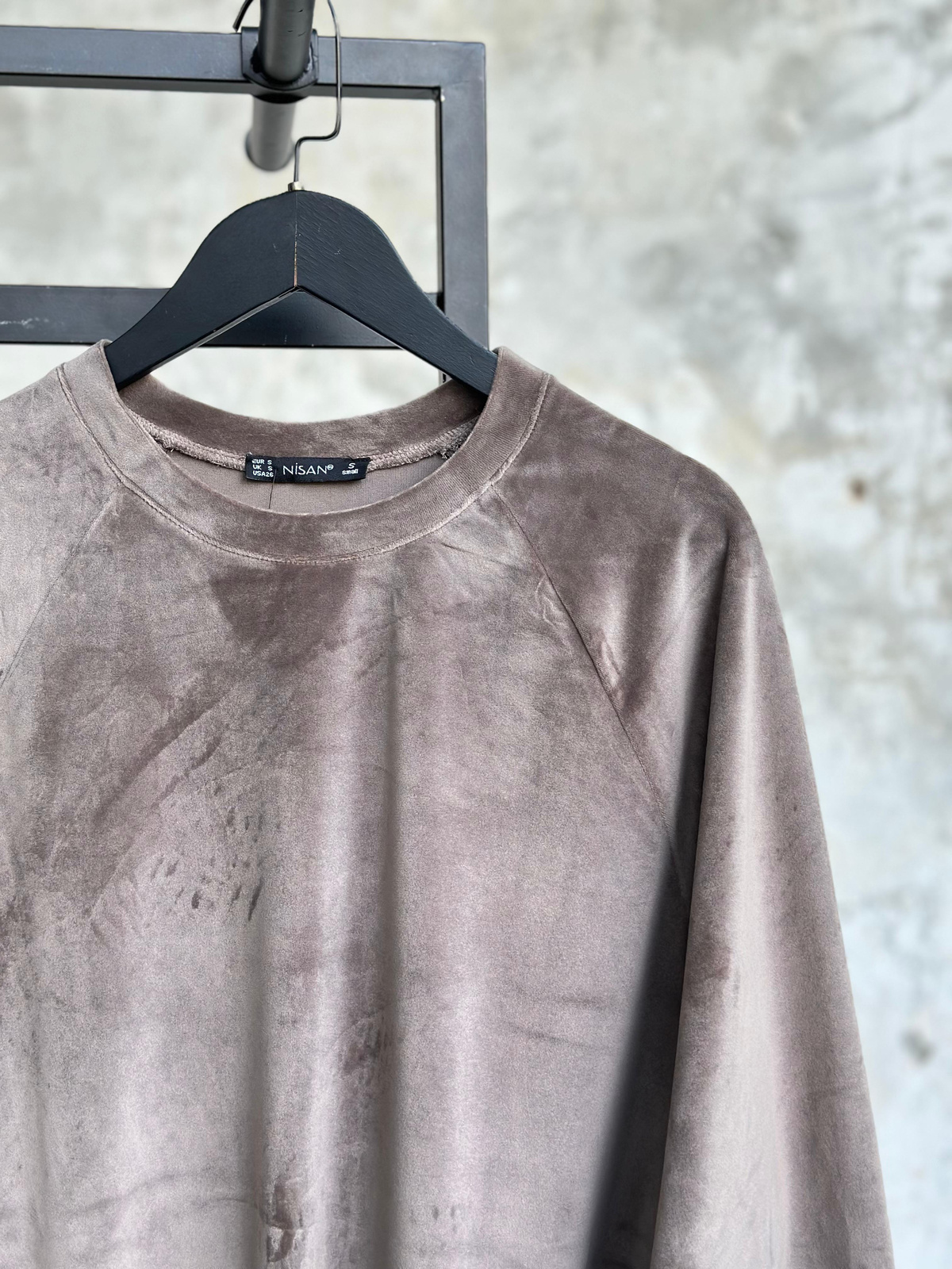 İthal Kadife Kumaş Büzgü Detaylı Sweat (Vizon)