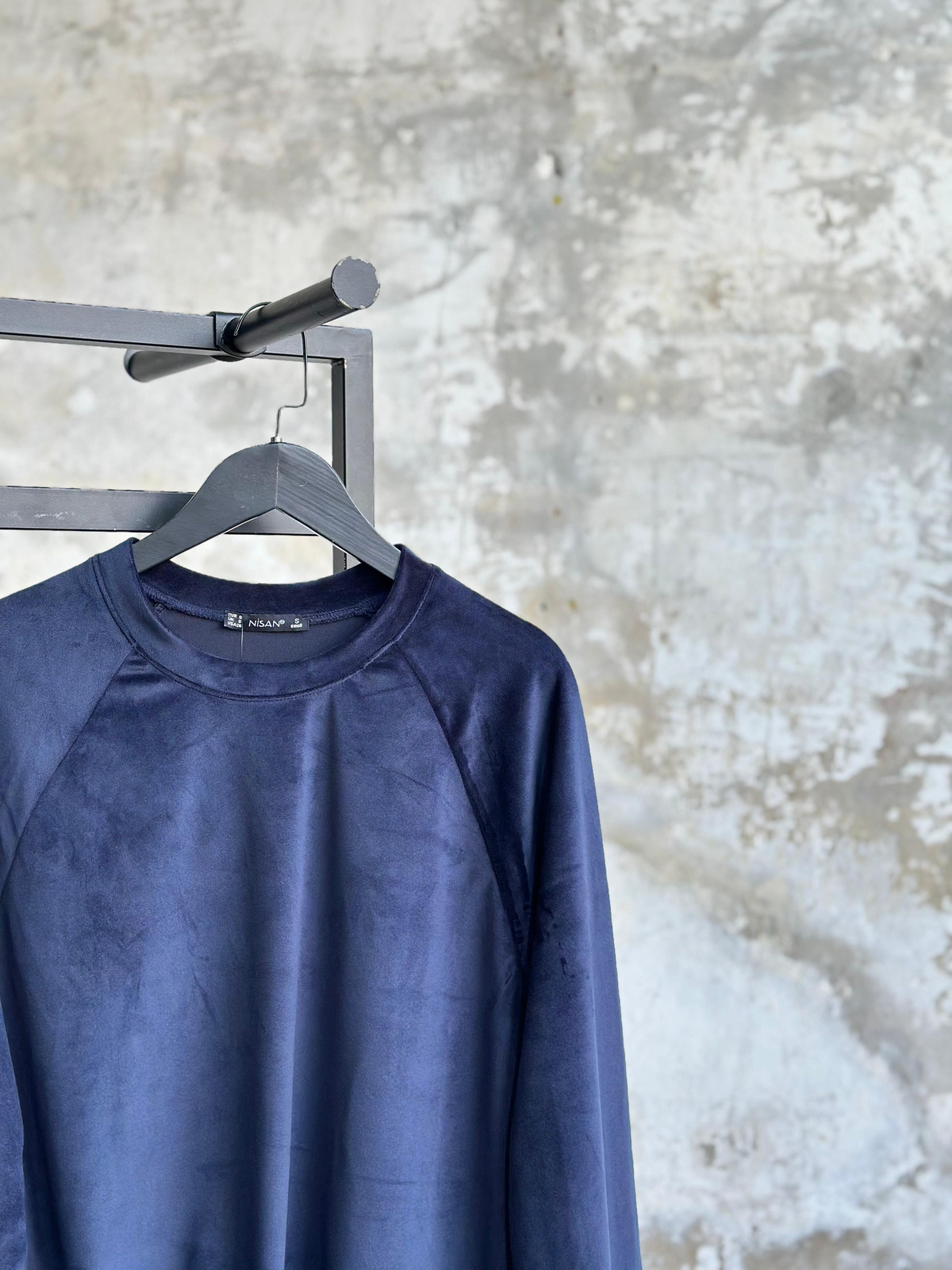 İthal Kadife Kumaş Büzgü Detaylı Sweat (Lacivert)