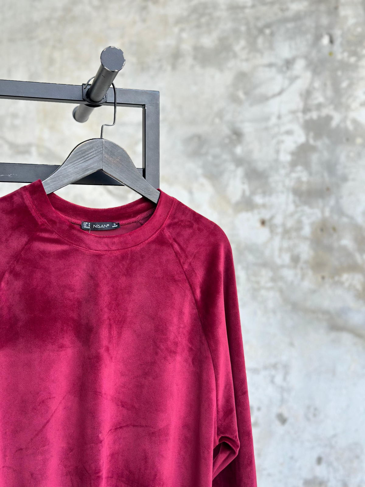 İthal Kadife Kumaş Büzgü Detaylı Sweat (Bordo)