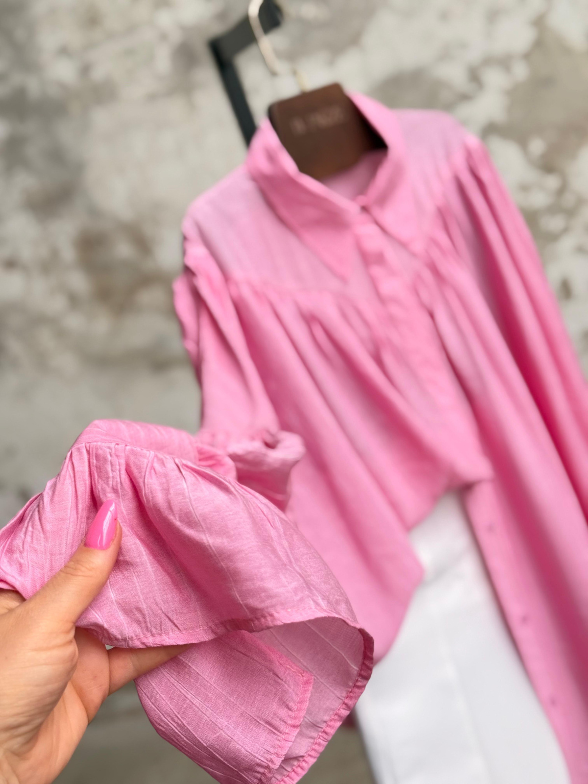 İthal Kumaş Volanko Gömlek (Pembe)