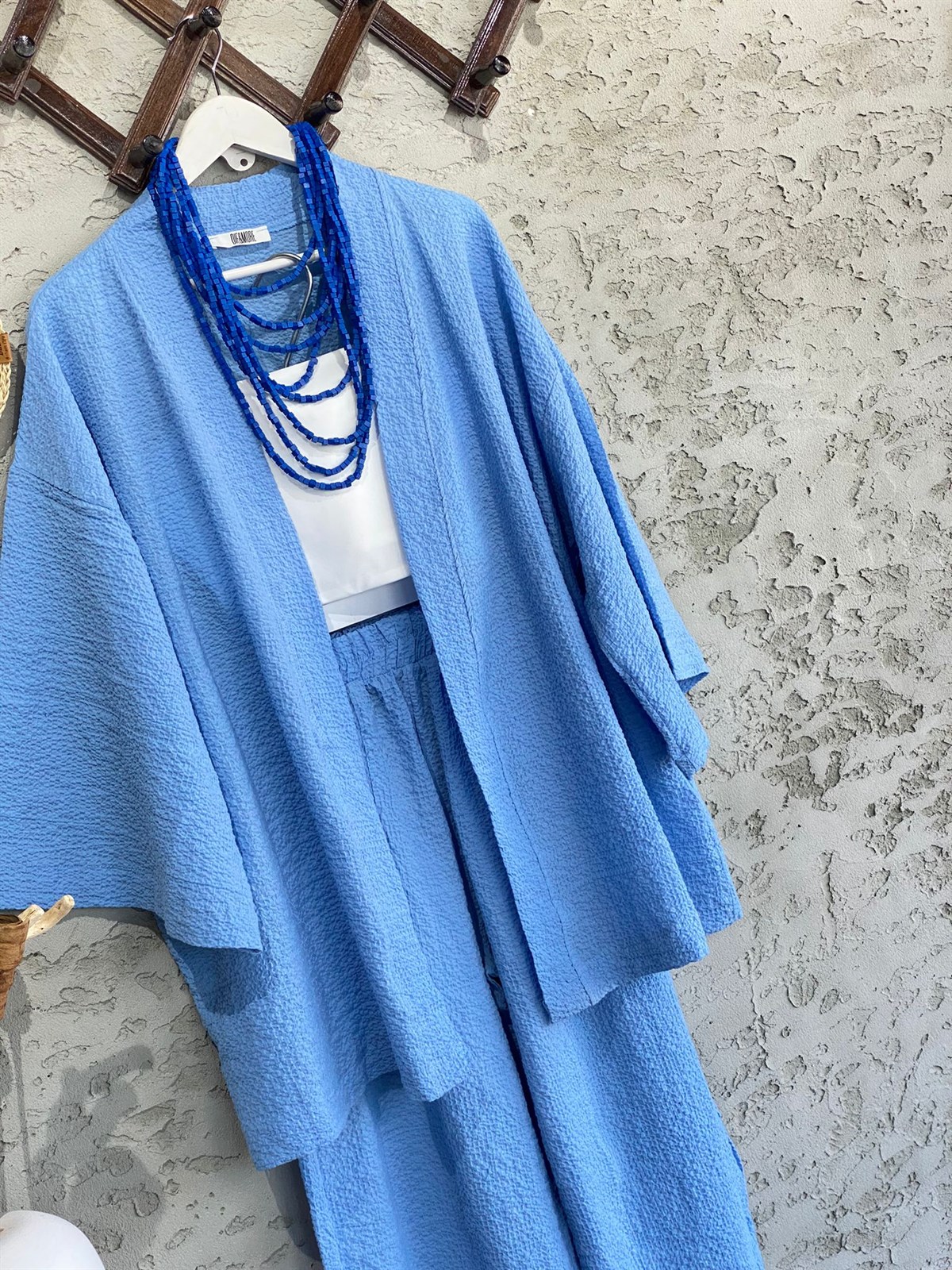 Kabartma Dokulu Kimono Takım (Bebe Mavi)