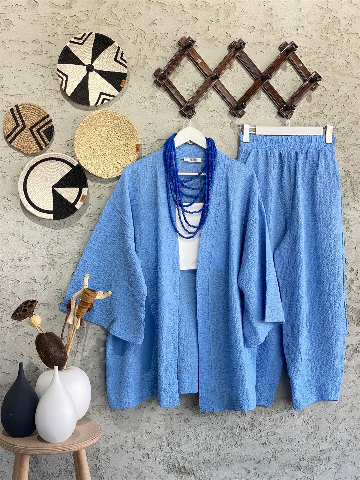 Kabartma Dokulu Kimono Takım (Bebe Mavi)