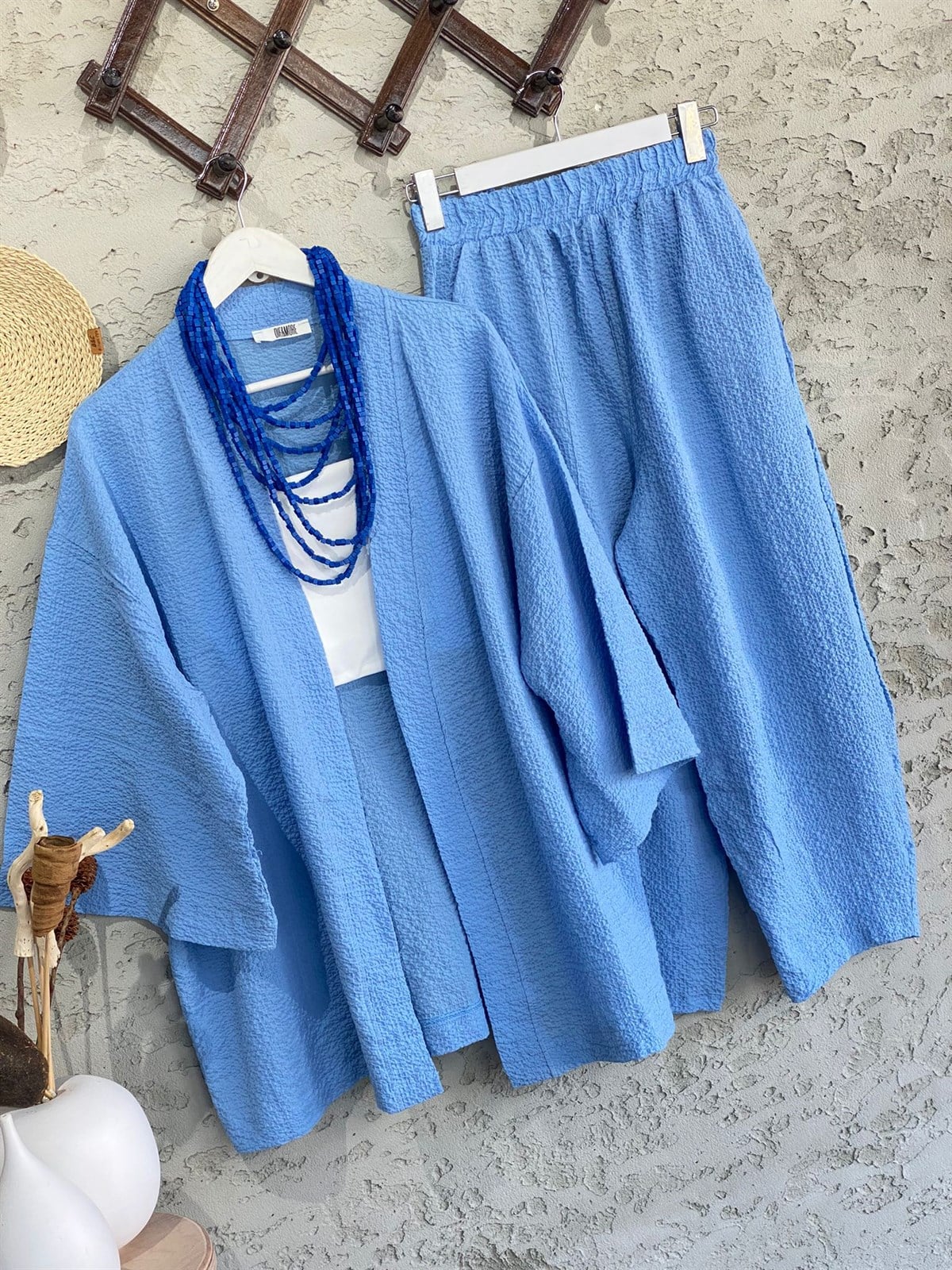 Kabartma Dokulu Kimono Takım (Bebe Mavi)