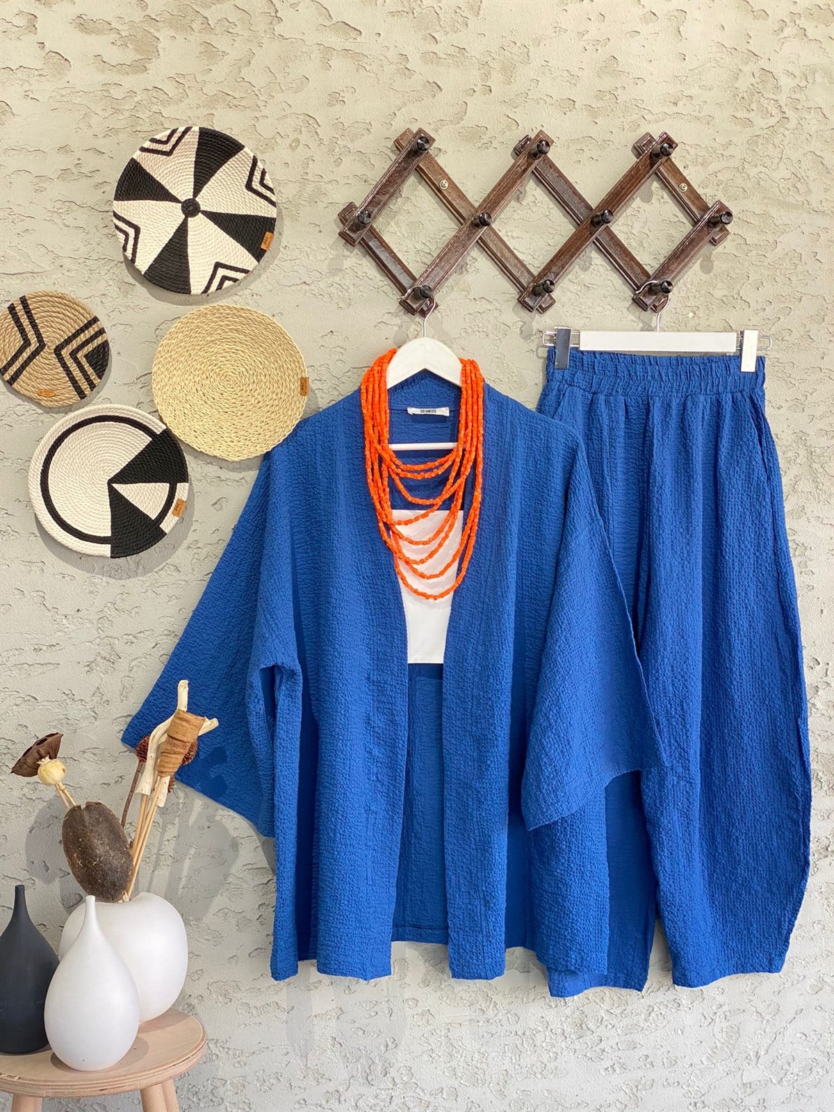 Kabartma Dokulu Kimono Takım (Lacivert)