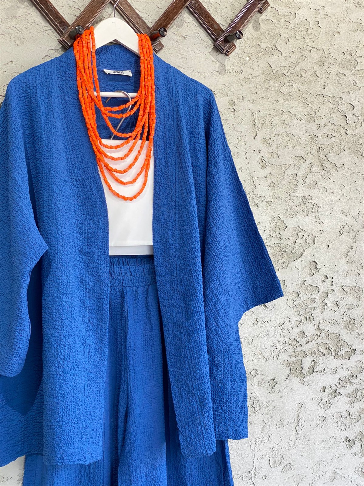 Kabartma Dokulu Kimono Takım (Lacivert)