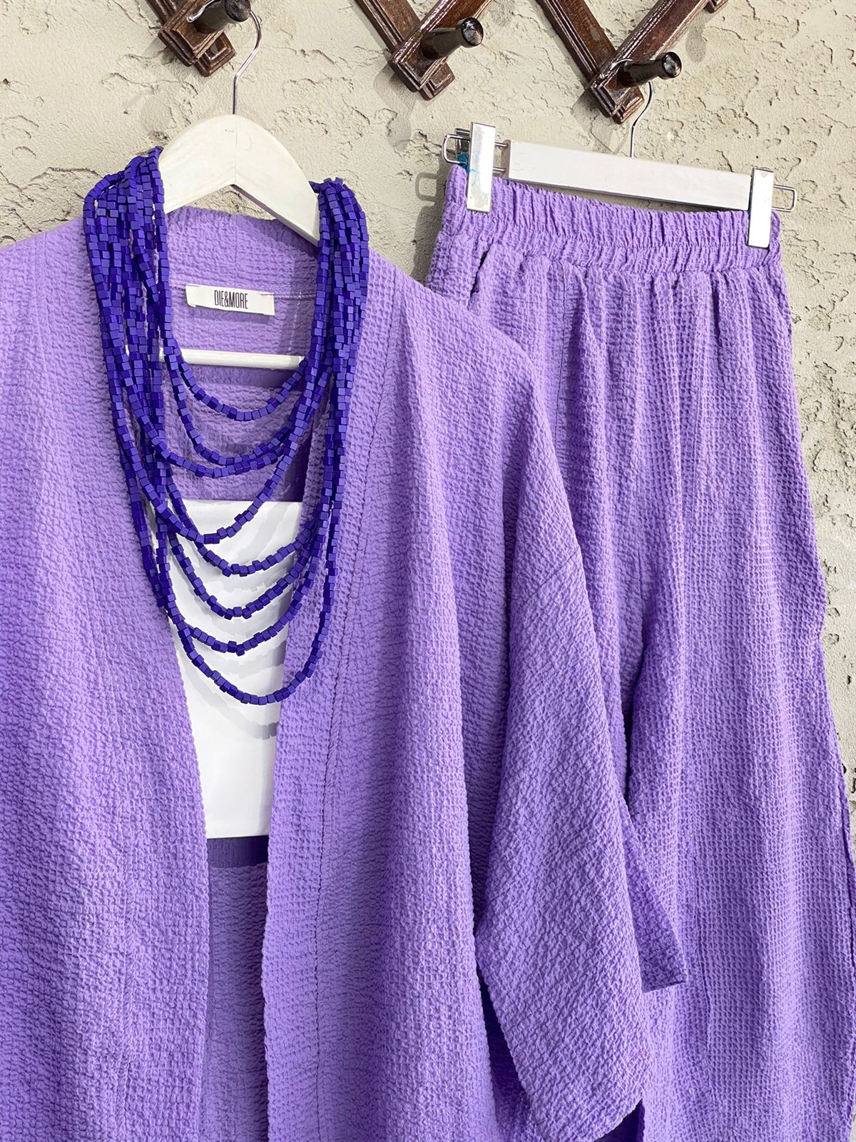 Kabartma Dokulu Kimono Takım (Lila)