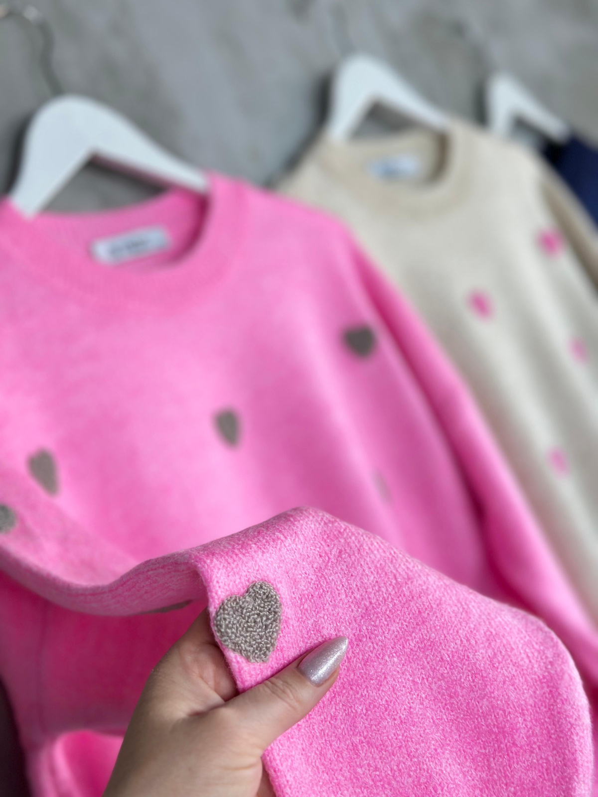 Kabartma Kalp Desenli Yumoş Kazak (Pembe)