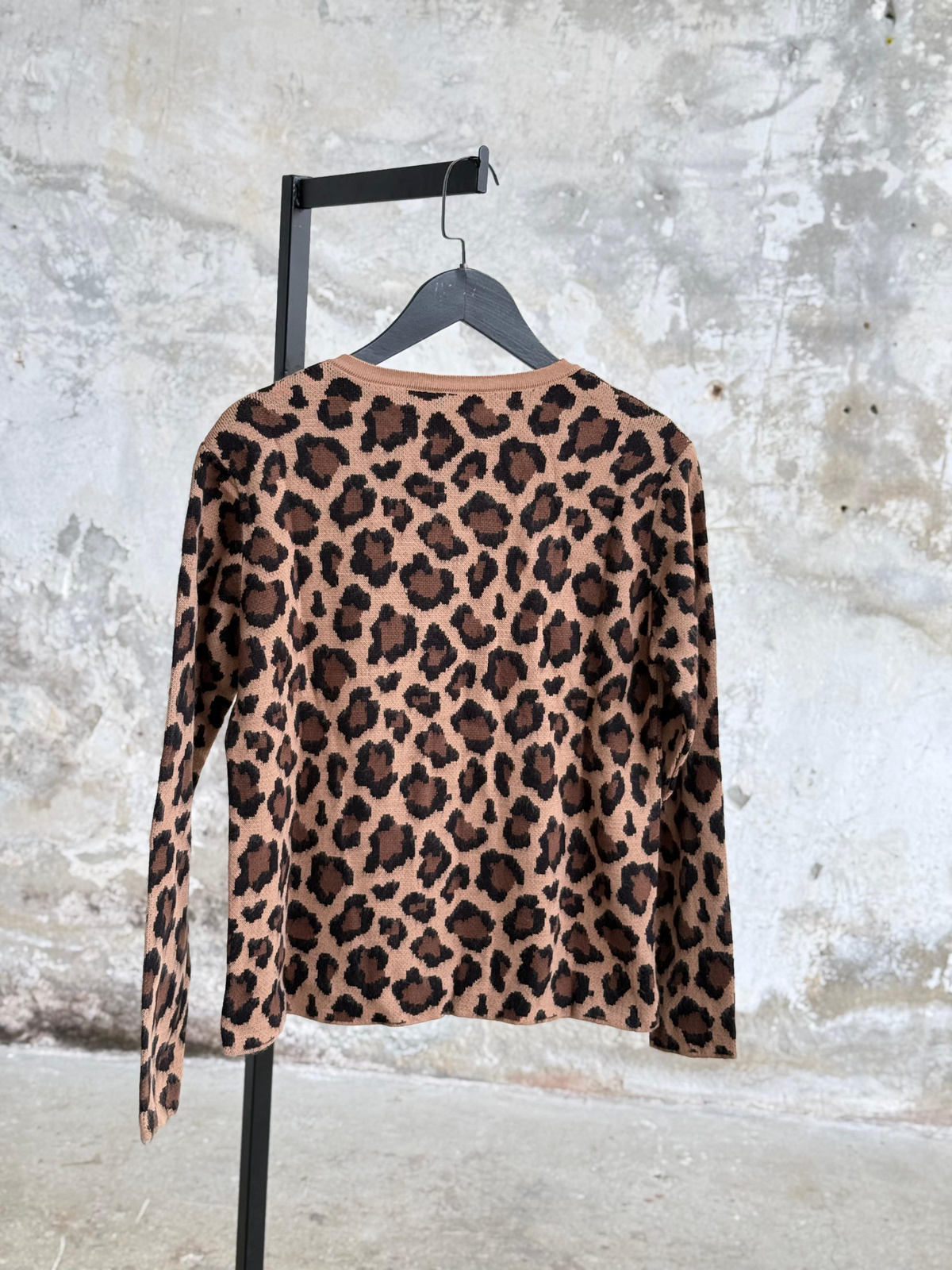 Kahve Leopar Desenli Triko Hırka (Camel)