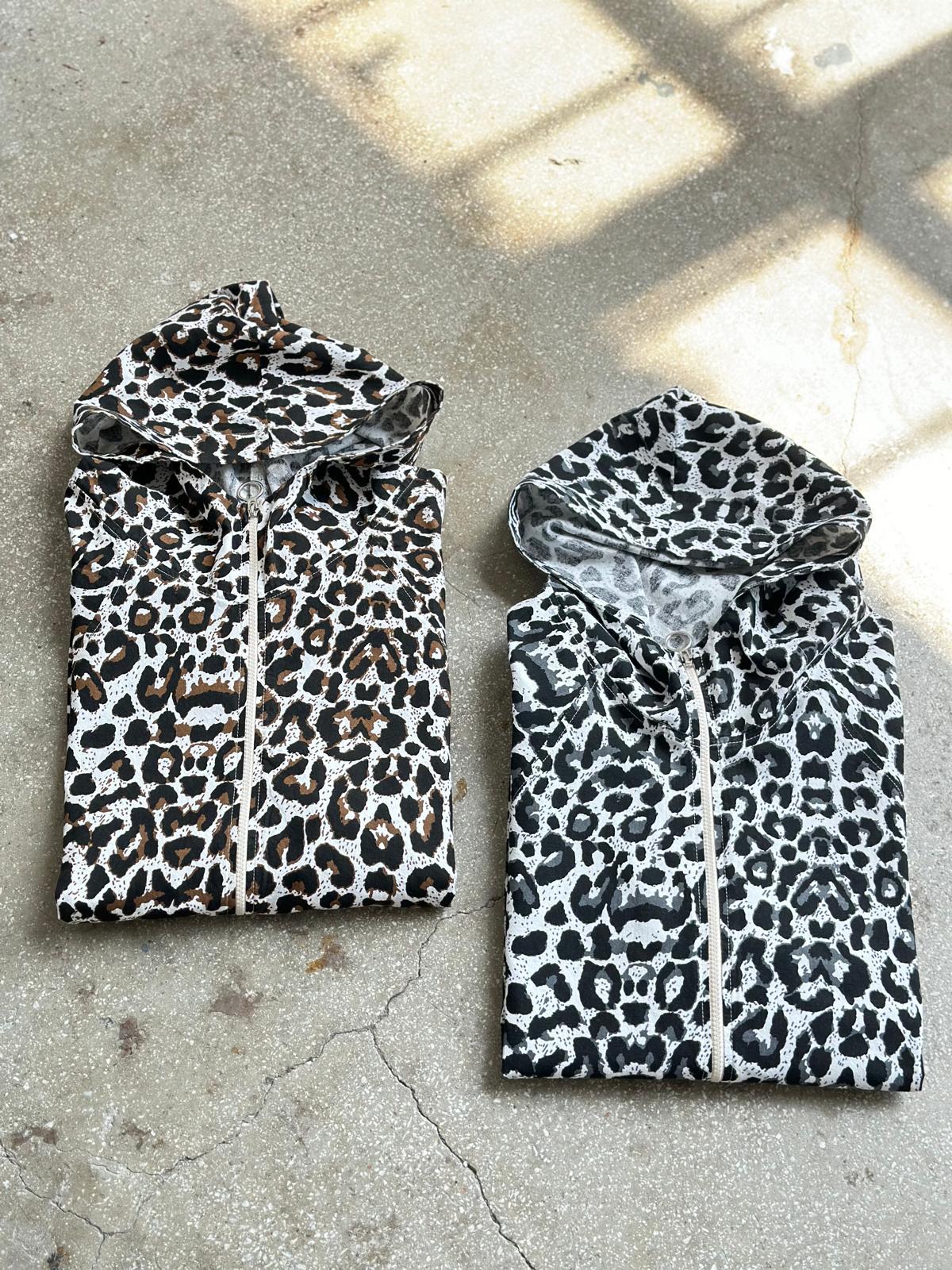 Kahverengi Leopar Desen Ham Keten Ceket 